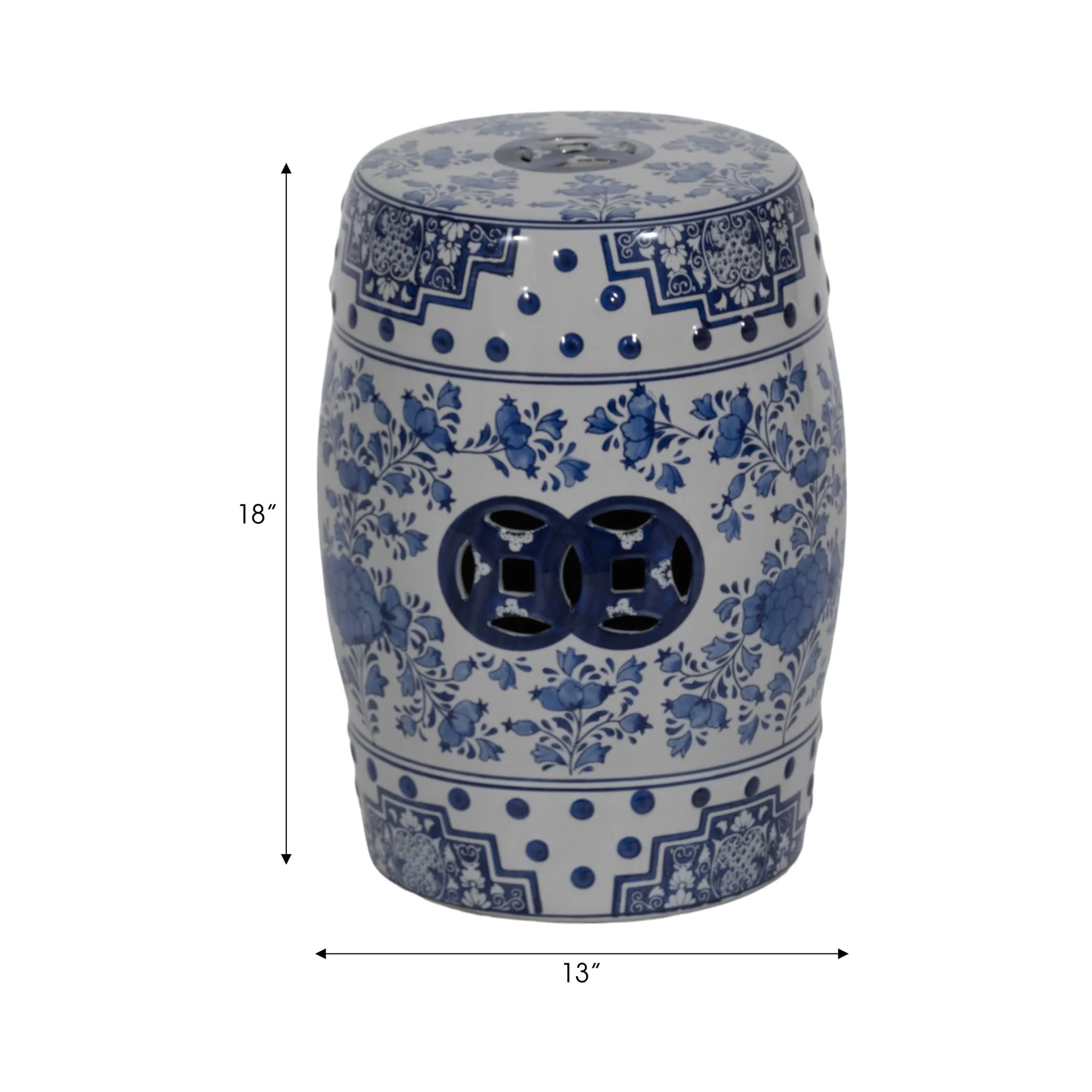 Cer, 18" Chinoiserie Stool, Blue/white - Image 7