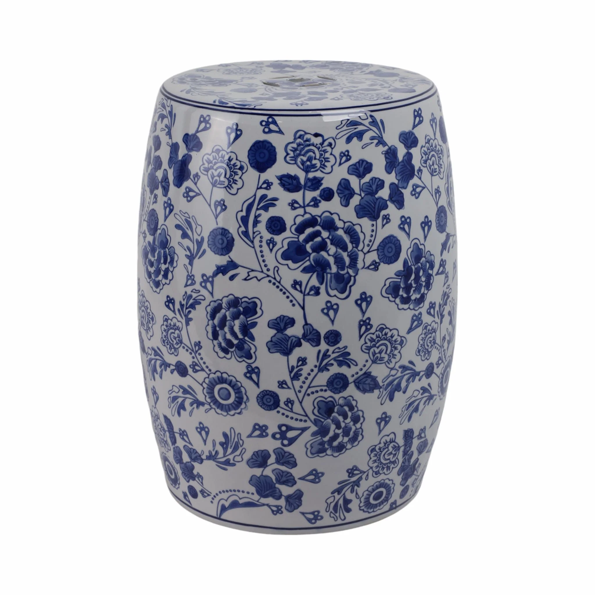 Cer, 18" Hydrangea Chinoiserie Stool, Blue/white - Image 2