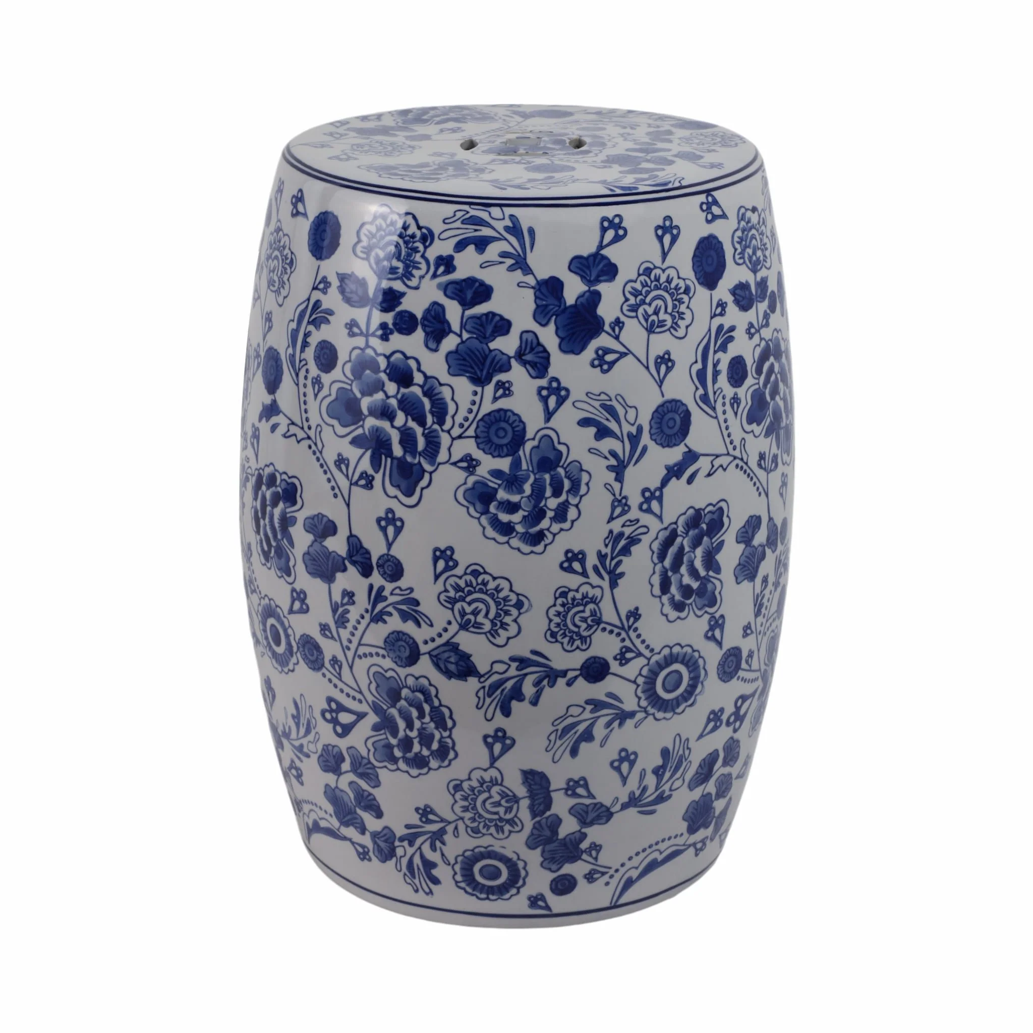 Cer, 18" Hydrangea Chinoiserie Stool, Blue/white - Image 3
