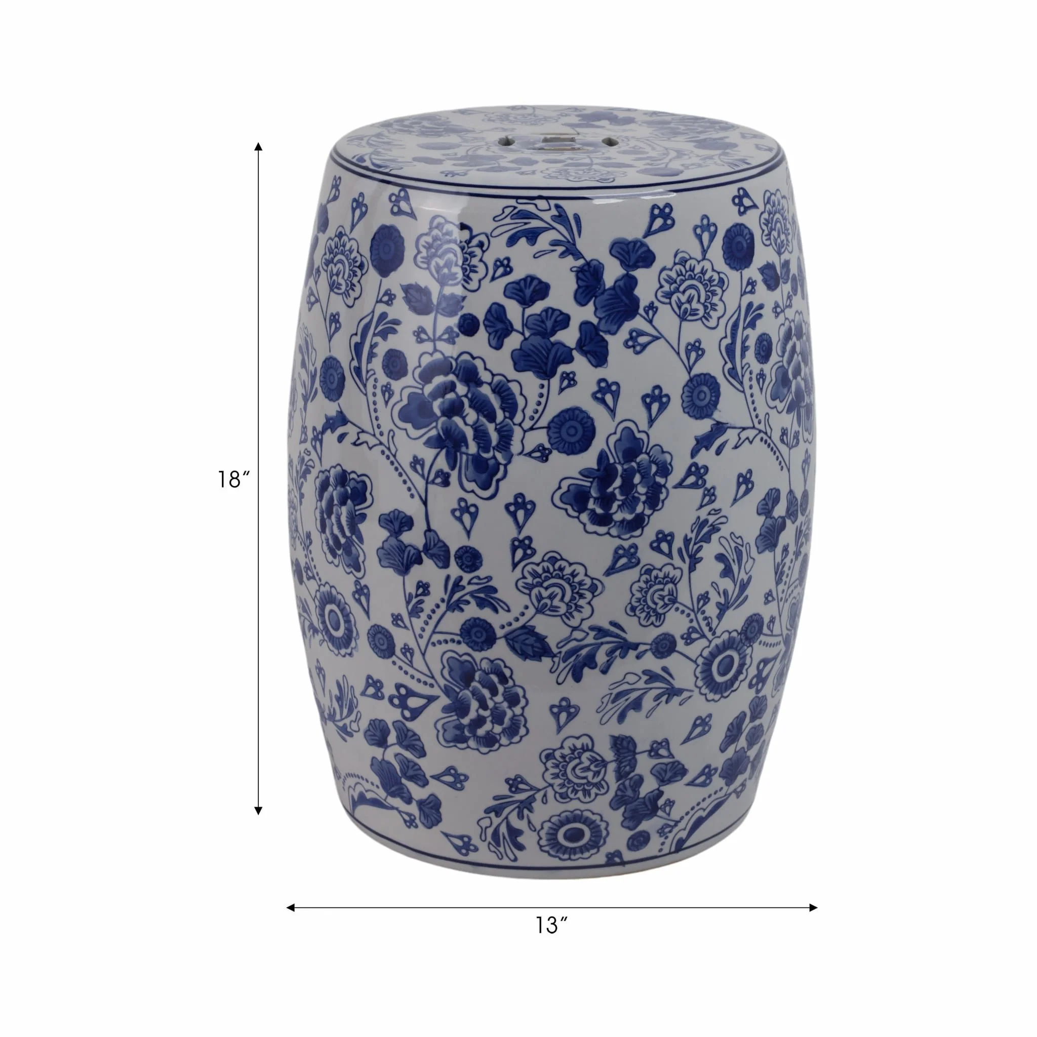 Cer, 18" Hydrangea Chinoiserie Stool, Blue/white - Image 9