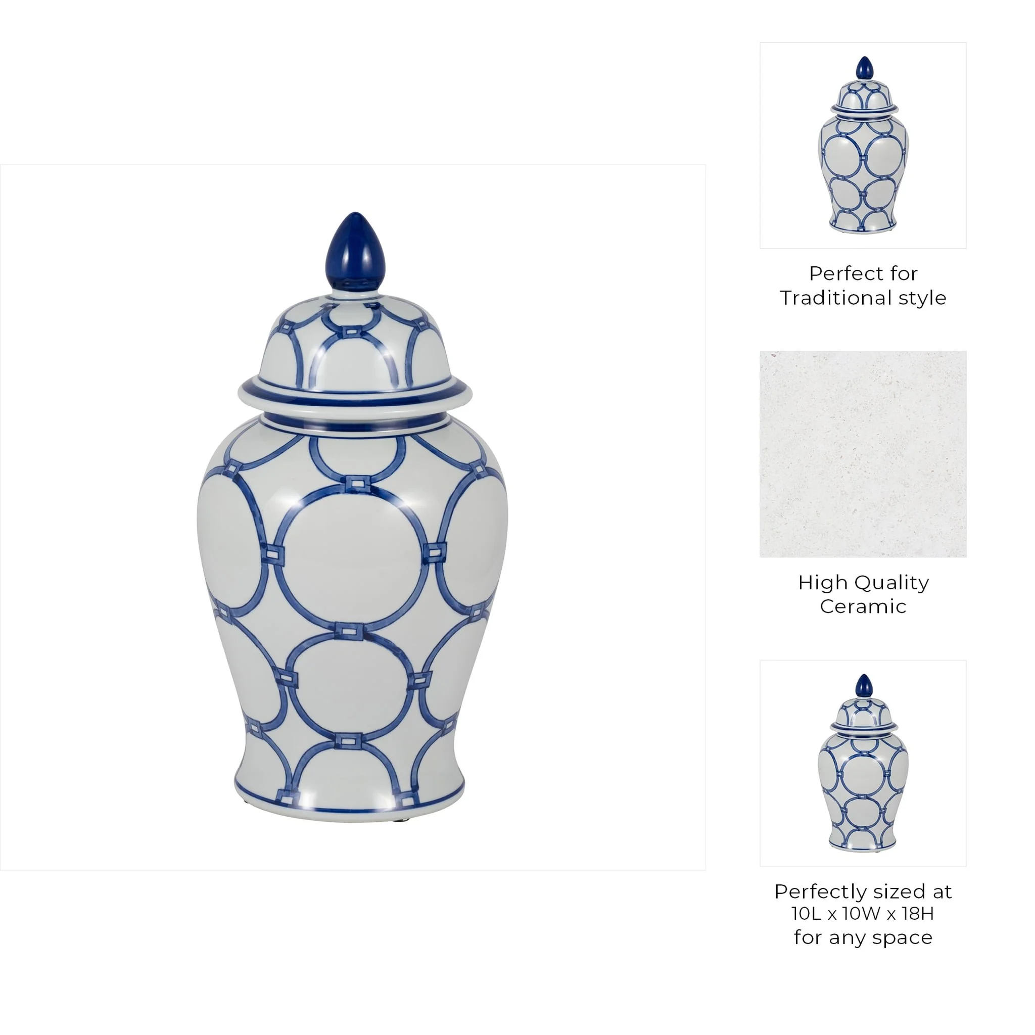 Cer, 18" Links Temple Jar, Blue/white - Image 10