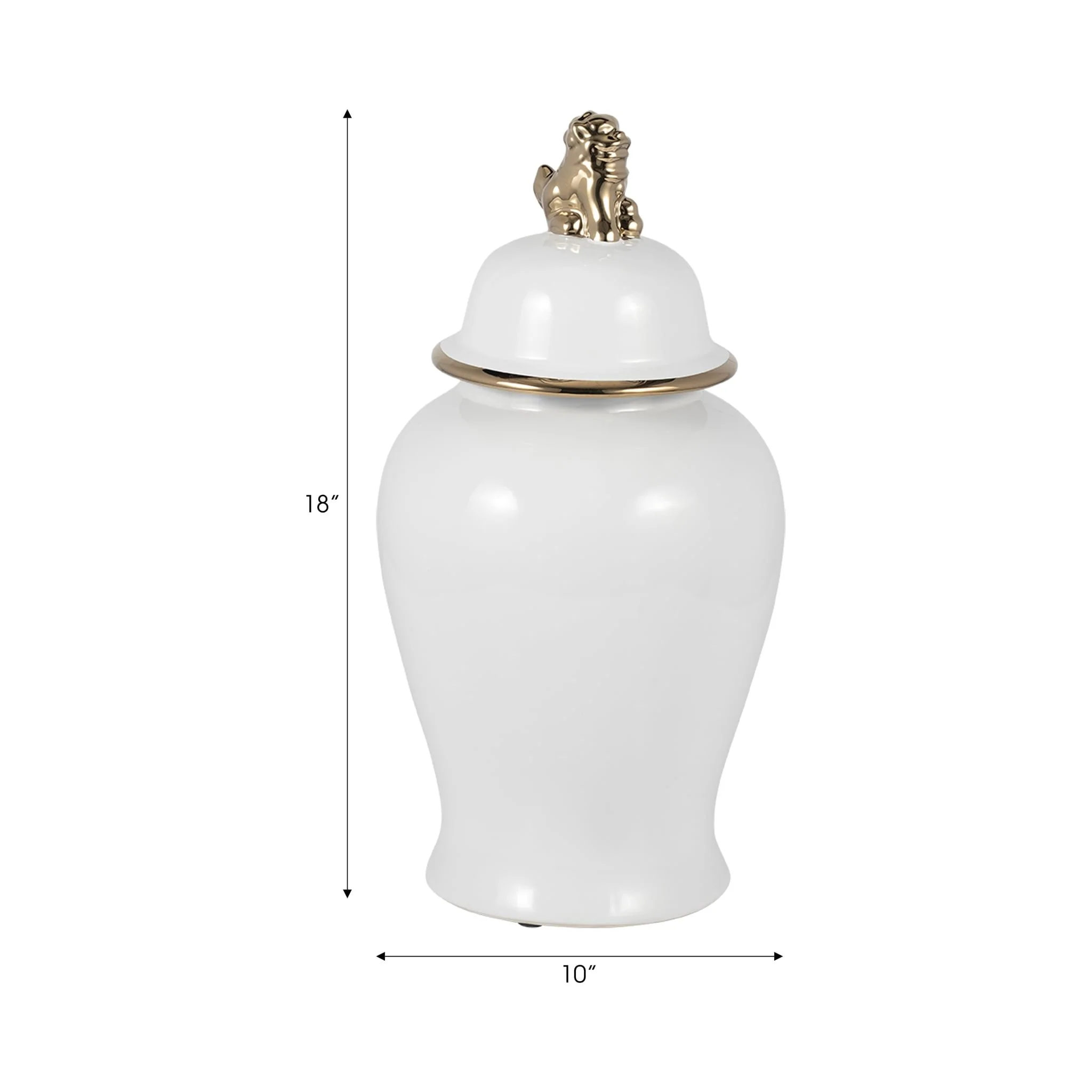 Cer, 18" Lion Head Temple Jar, White/gold - Image 9
