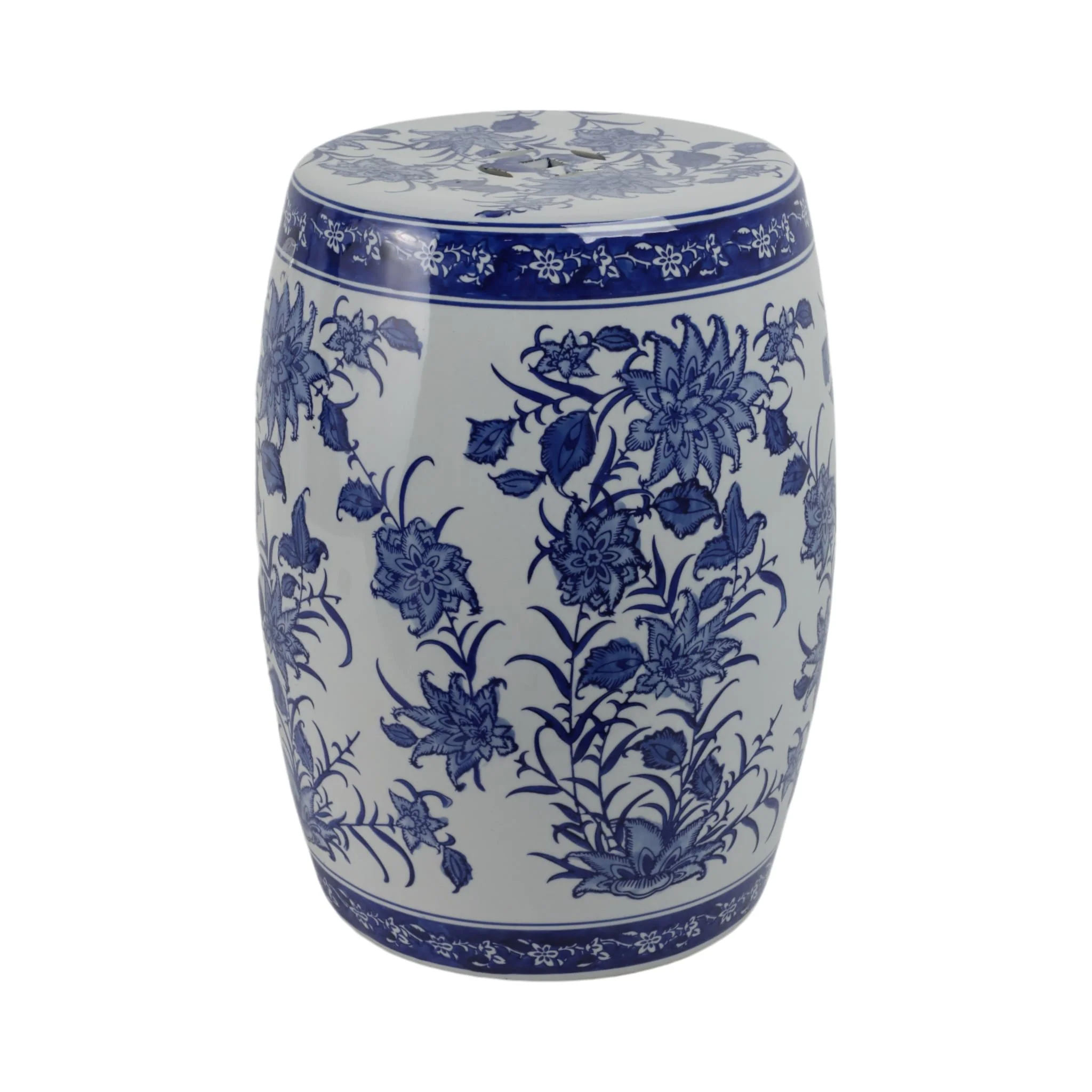 Cer,18" Pinwheel Flower Chinoiserie Stool,blu/wht - Image 2