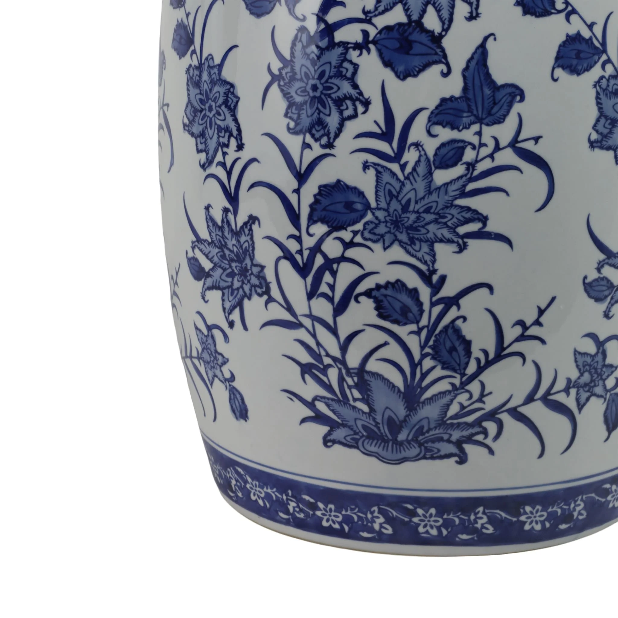Cer,18" Pinwheel Flower Chinoiserie Stool,blu/wht - Image 5