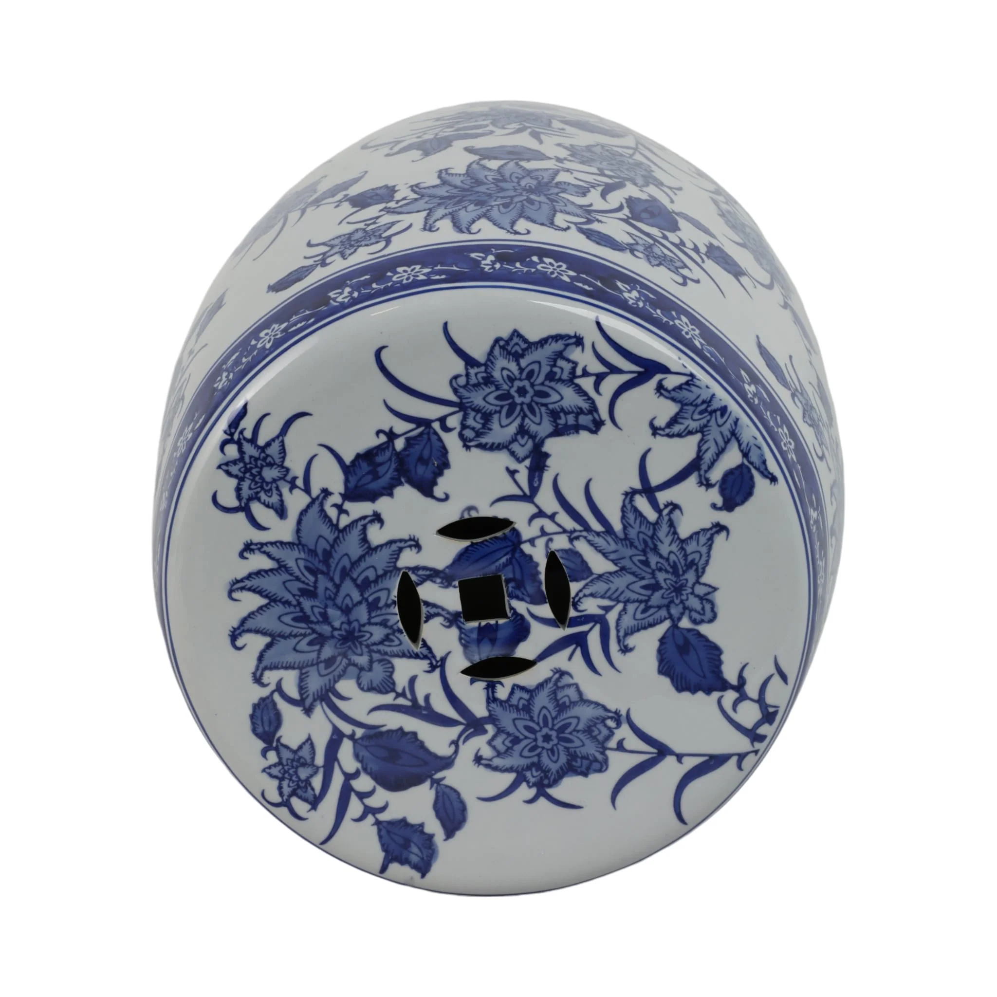 Cer,18" Pinwheel Flower Chinoiserie Stool,blu/wht - Image 6