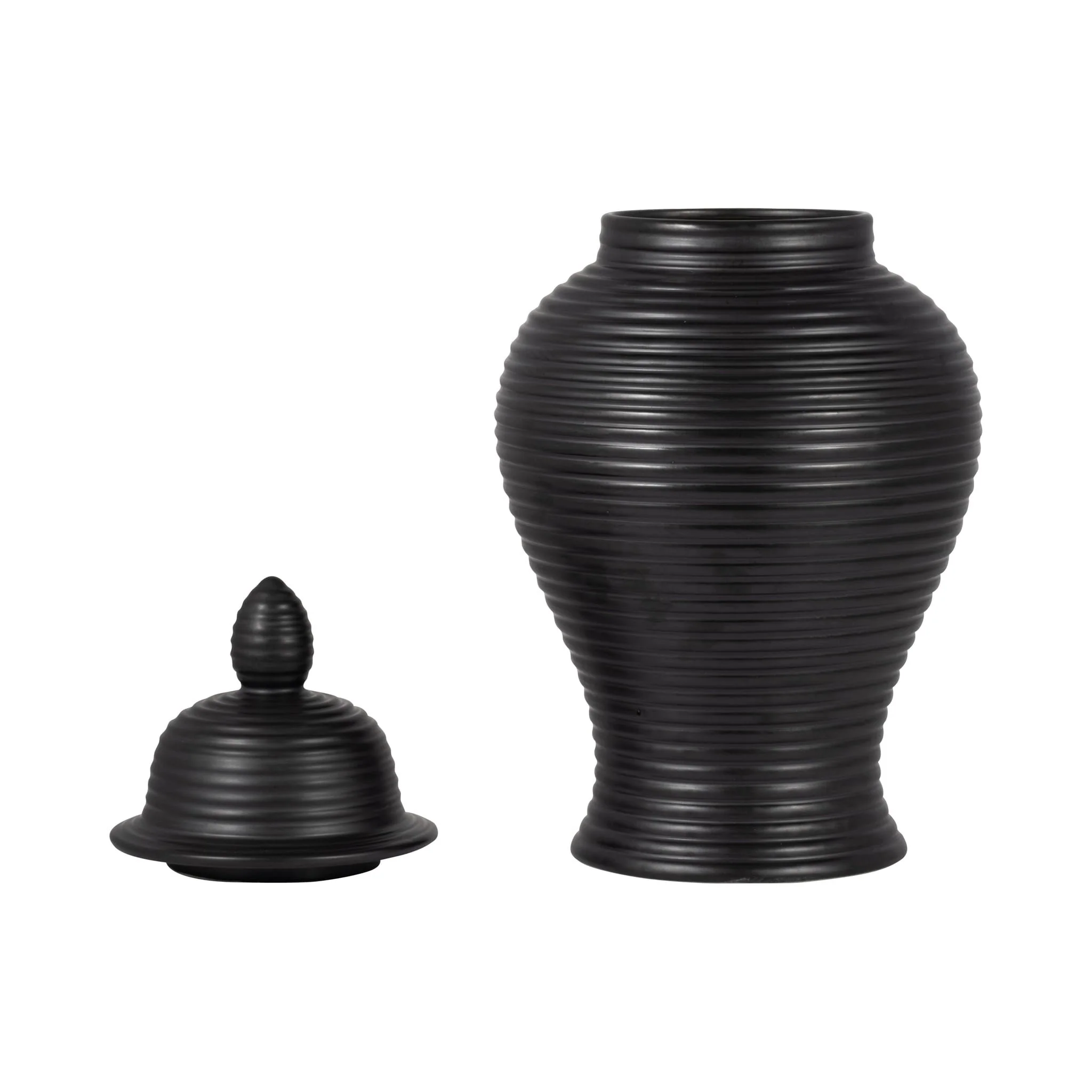 Cer, 18" Ribbed Temple Jar, Black - Image 2