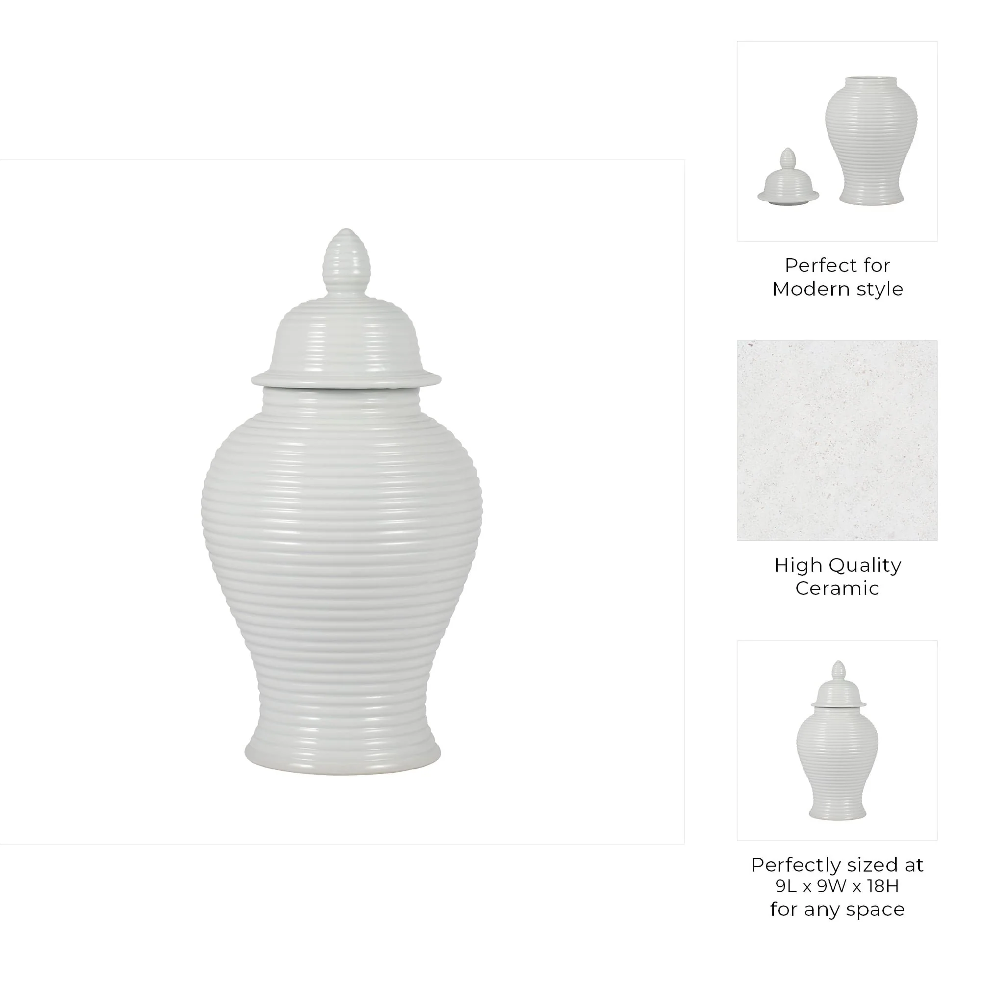 Cer, 18" Ribbed Temple Jar, White - Image 9