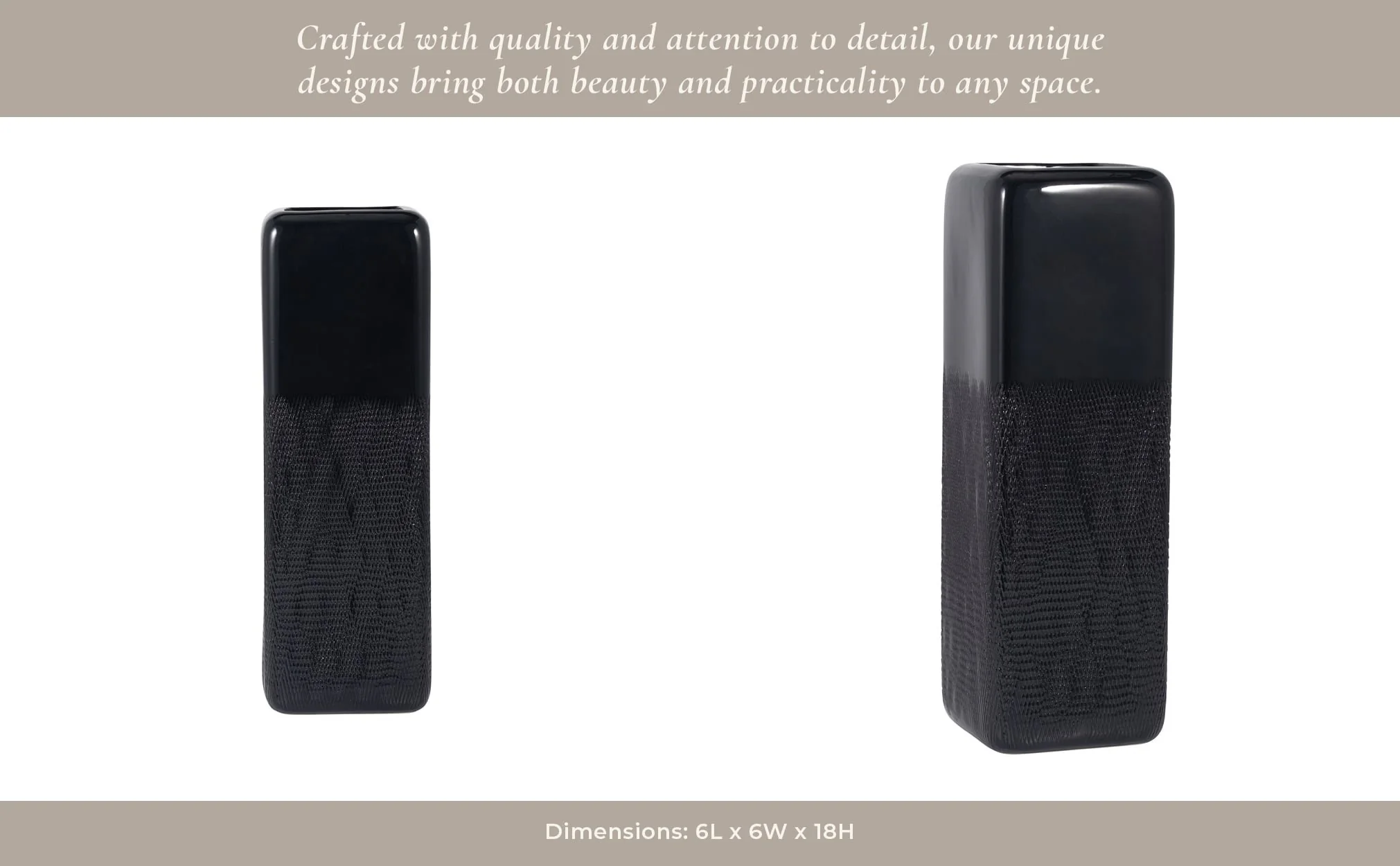 Cer, 18" Squared Grooved Vase, Black - Image 12