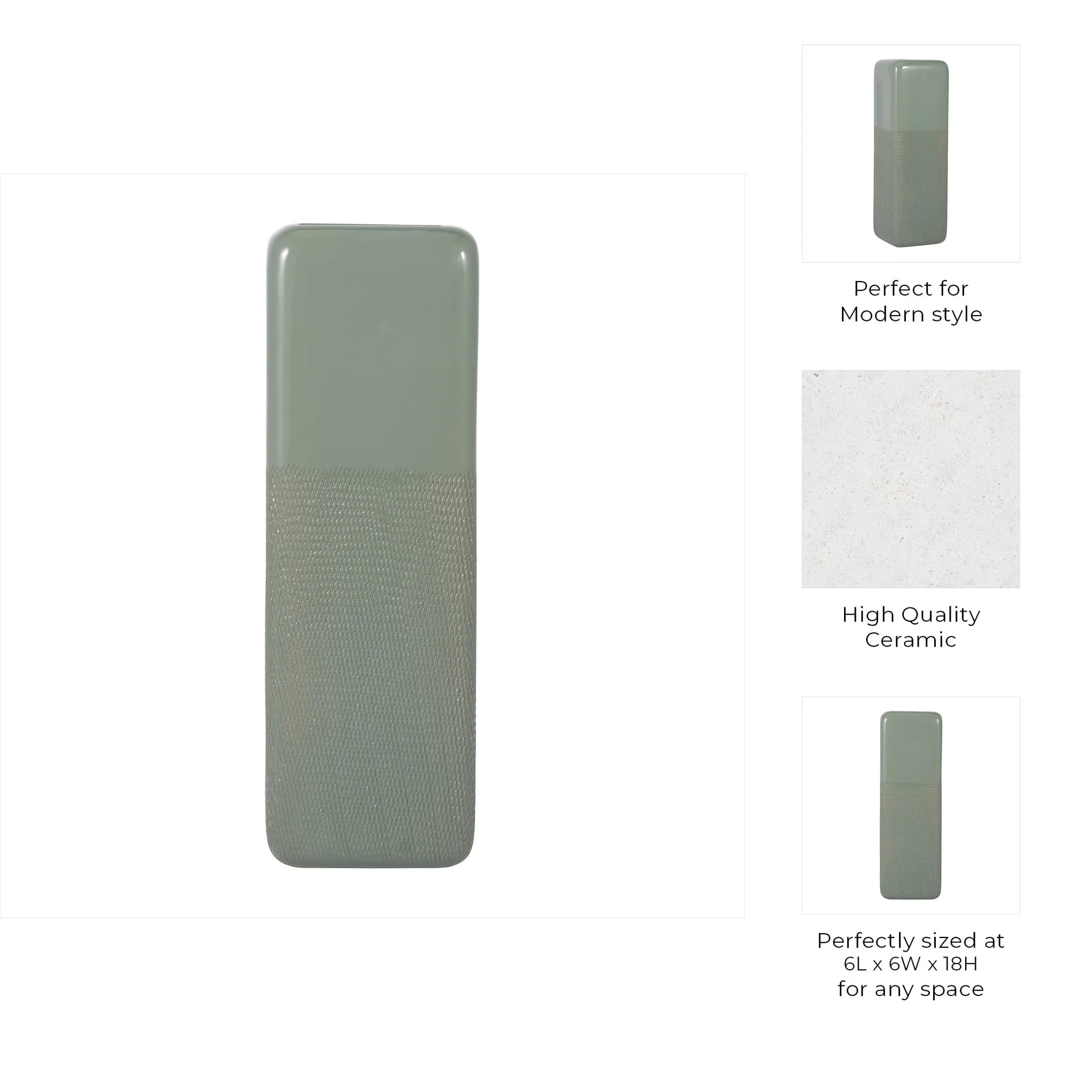 Cer, 18" Squared Grooved Vase, Cucumber - Image 8