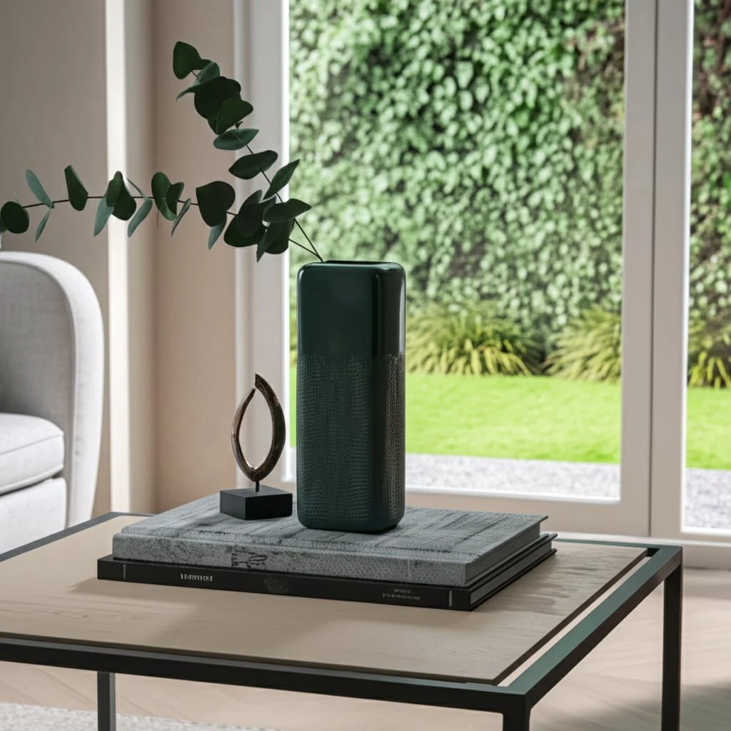 Cer, 18" Squared Grooved Vase, Forest Green - Image 11