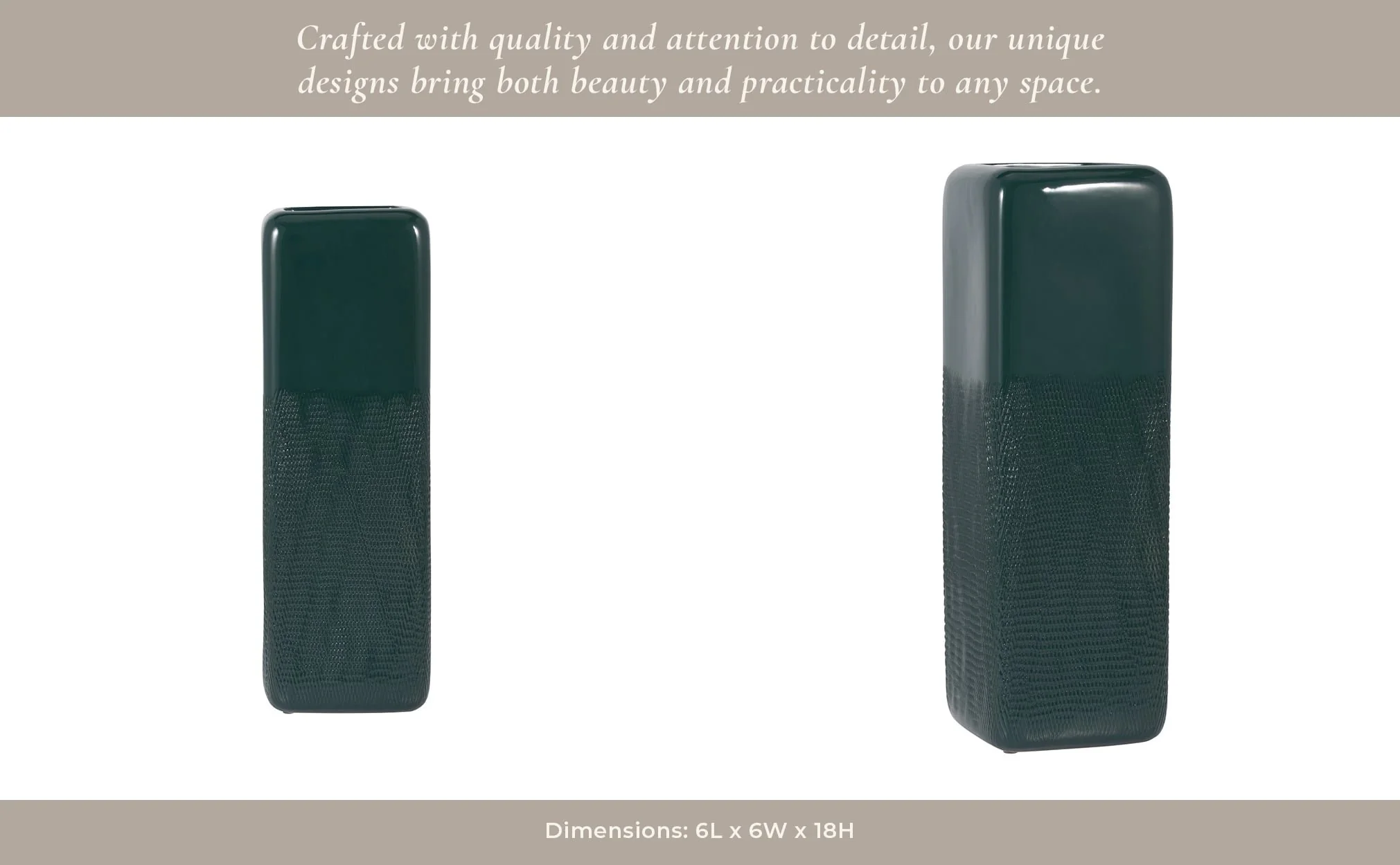 Cer, 18" Squared Grooved Vase, Forest Green - Image 13