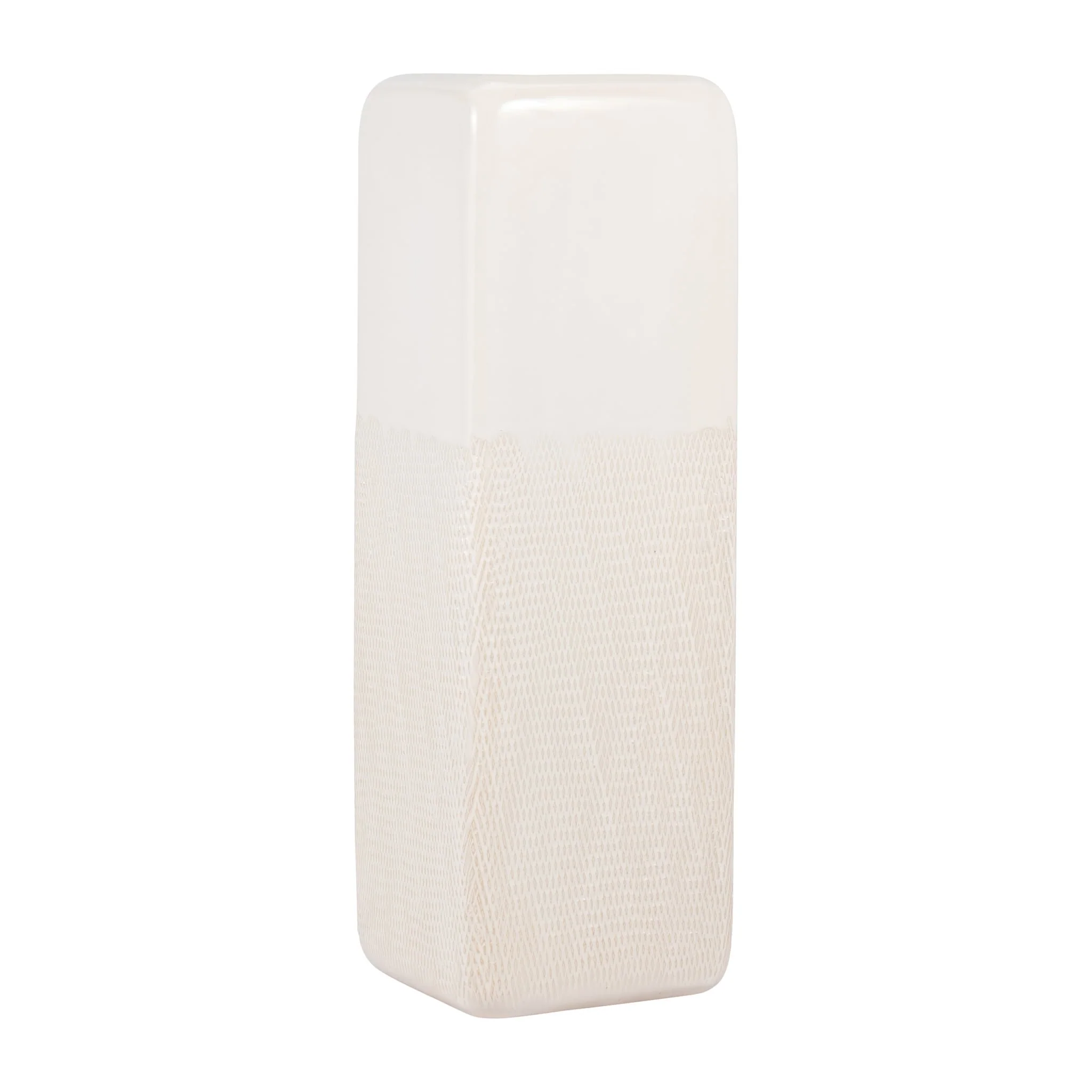 Cer, 18" Squared Grooved Vase, Ivory - Image 3