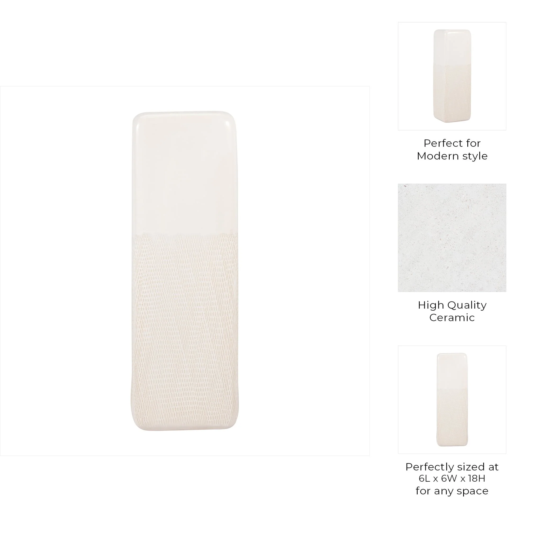 Cer, 18" Squared Grooved Vase, Ivory - Image 8
