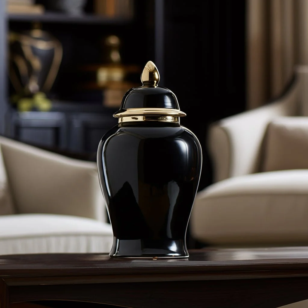 Cer, 18" Temple Jar, Black/gold - Image 12