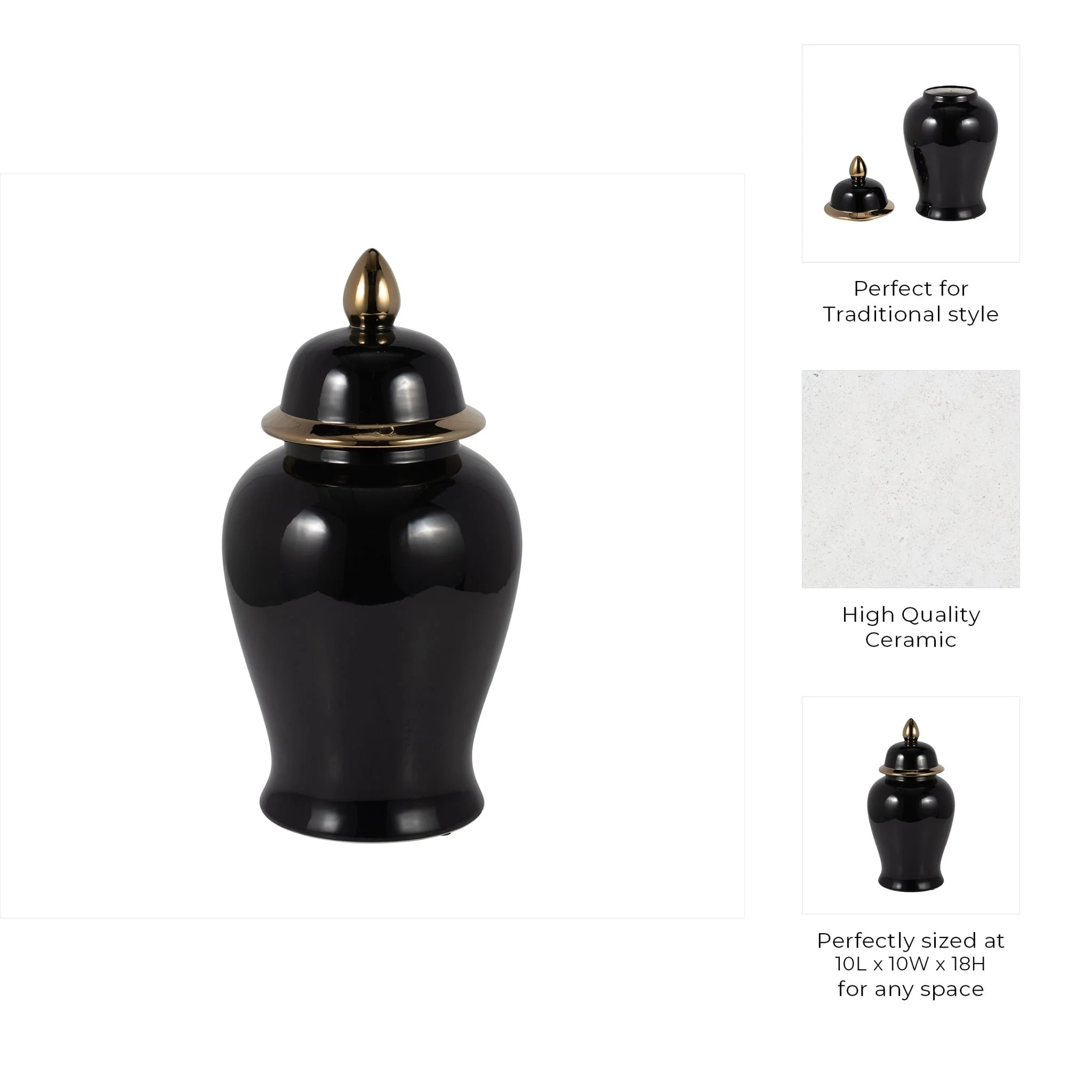 Cer, 18" Temple Jar, Black/gold - Image 9