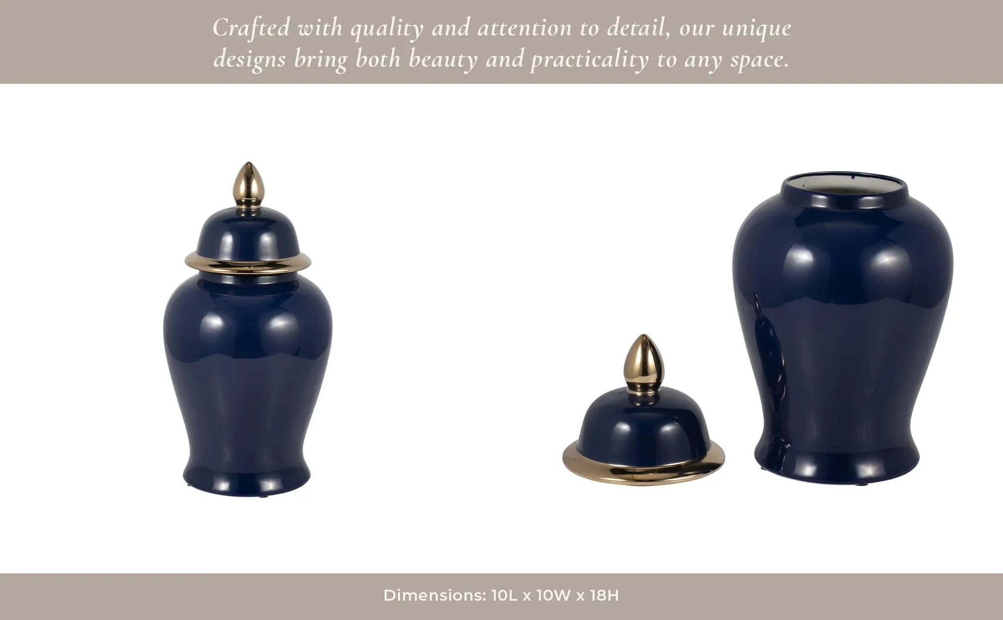 Cer, 18" Temple Jar, Navy/gold - Image 13