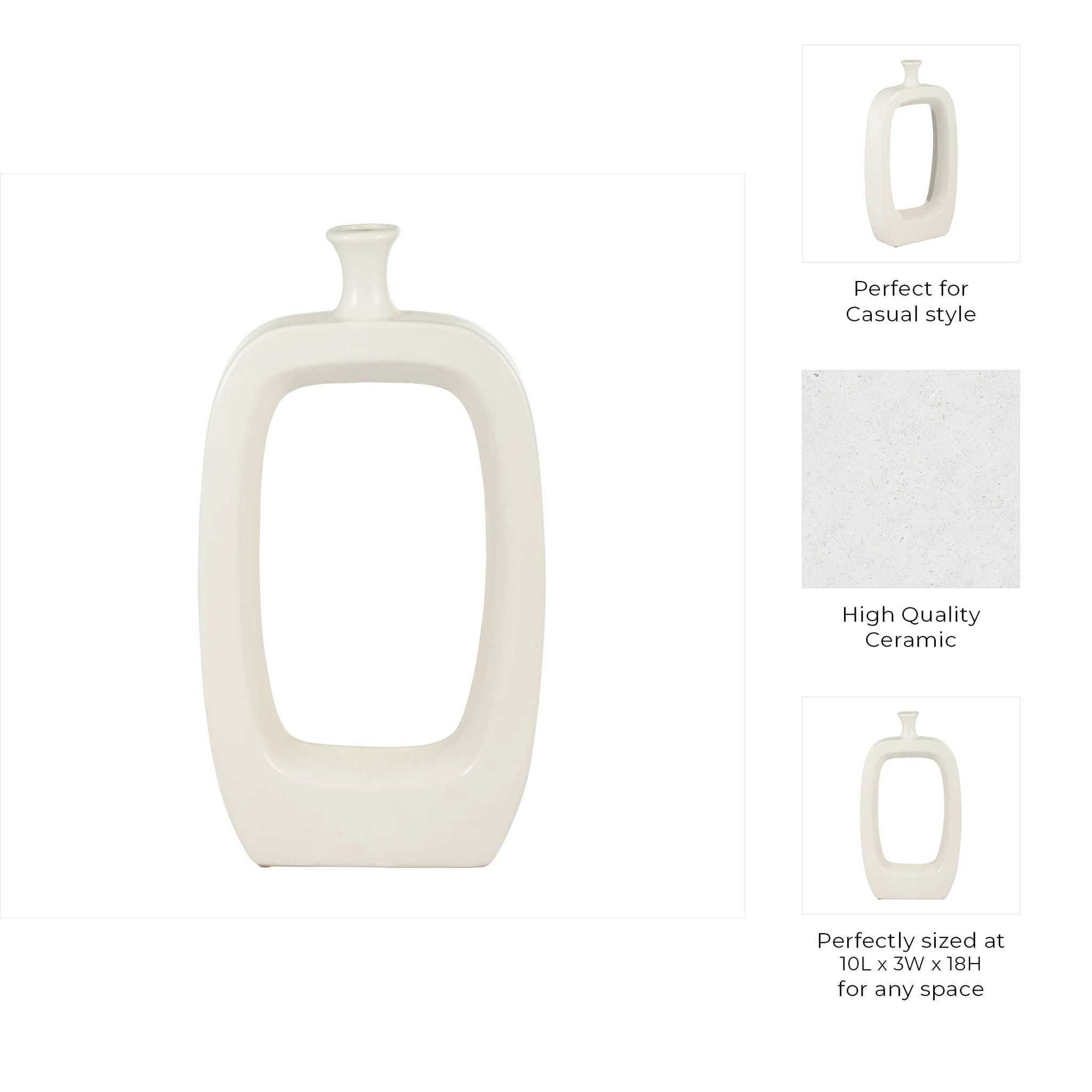 Cer, 18" Vase W/cut-out, Cream - Image 10