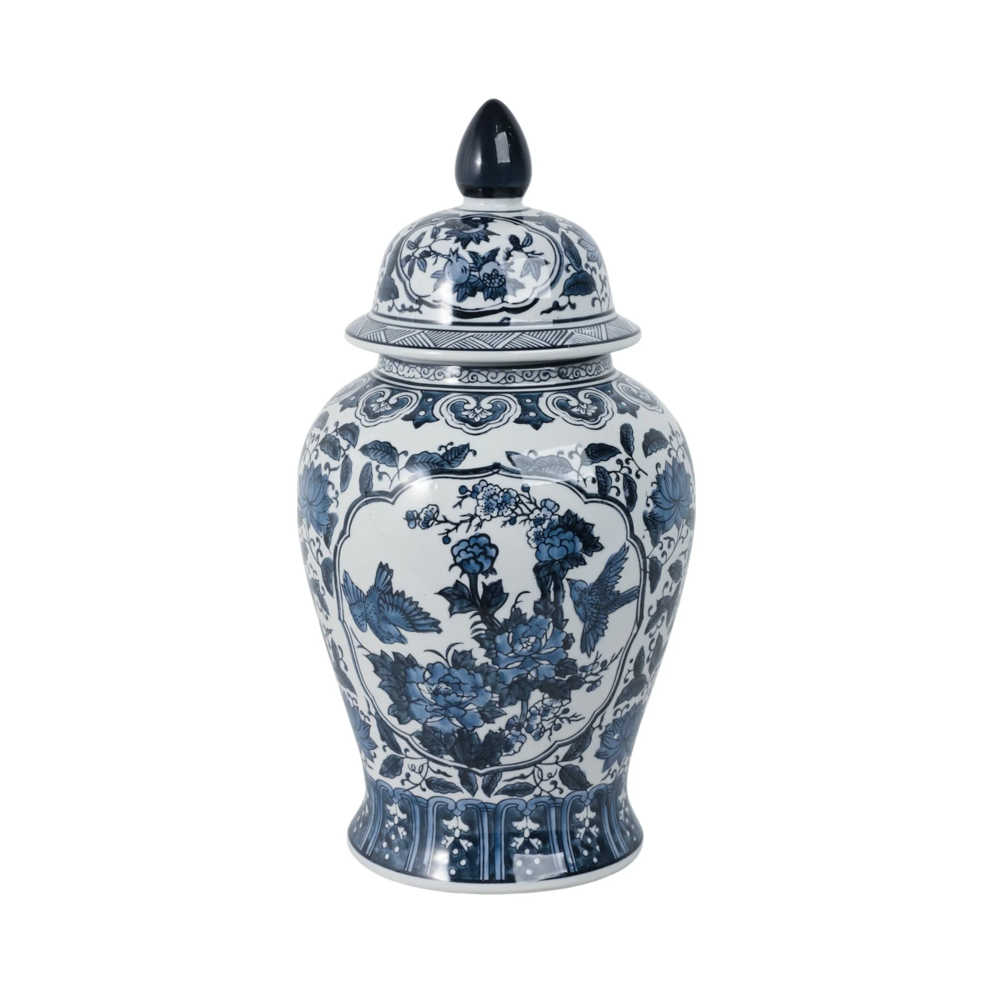 Cer, 18"h Flowers Temple Jar, Blue - Image 4