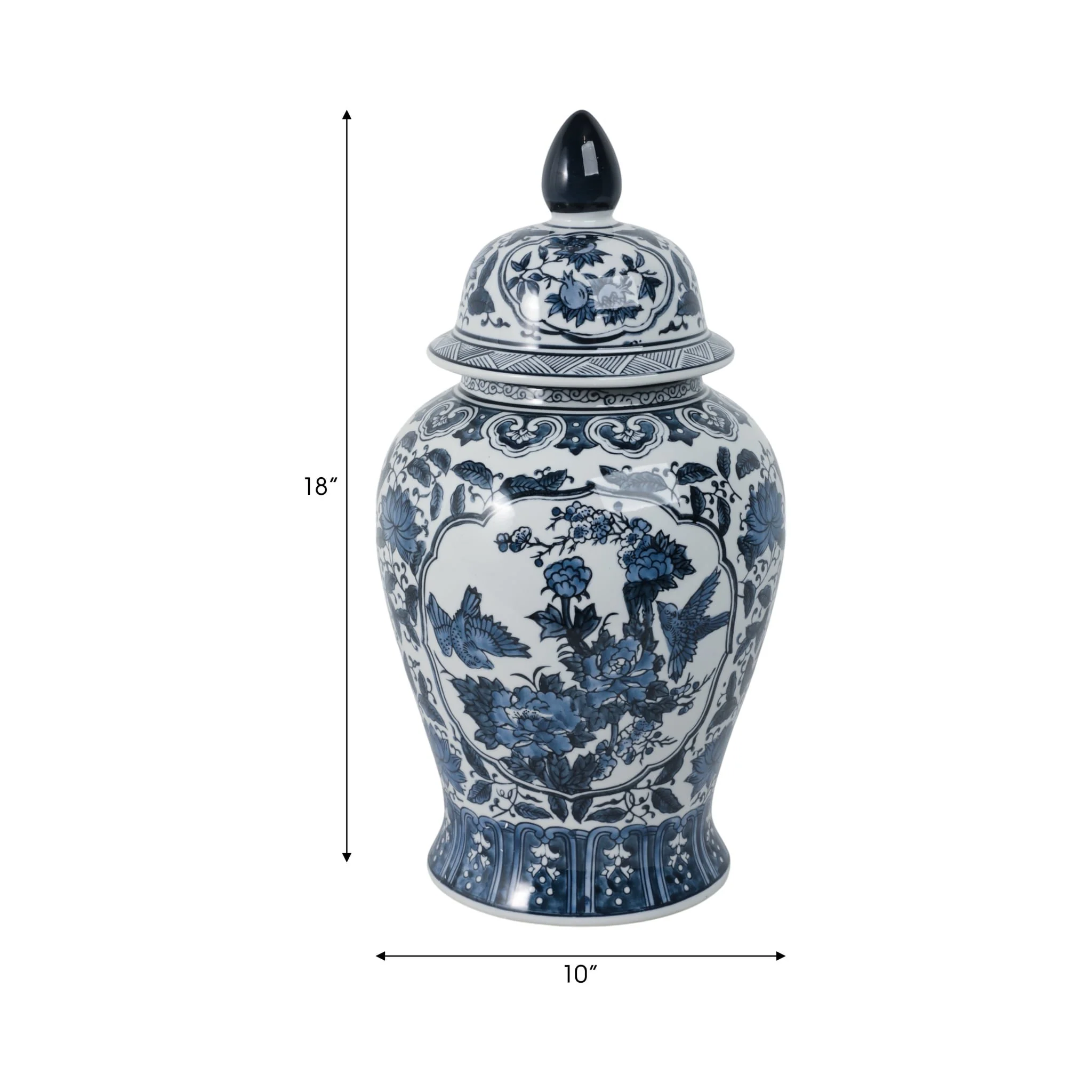 Cer, 18"h Flowers Temple Jar, Blue - Image 8