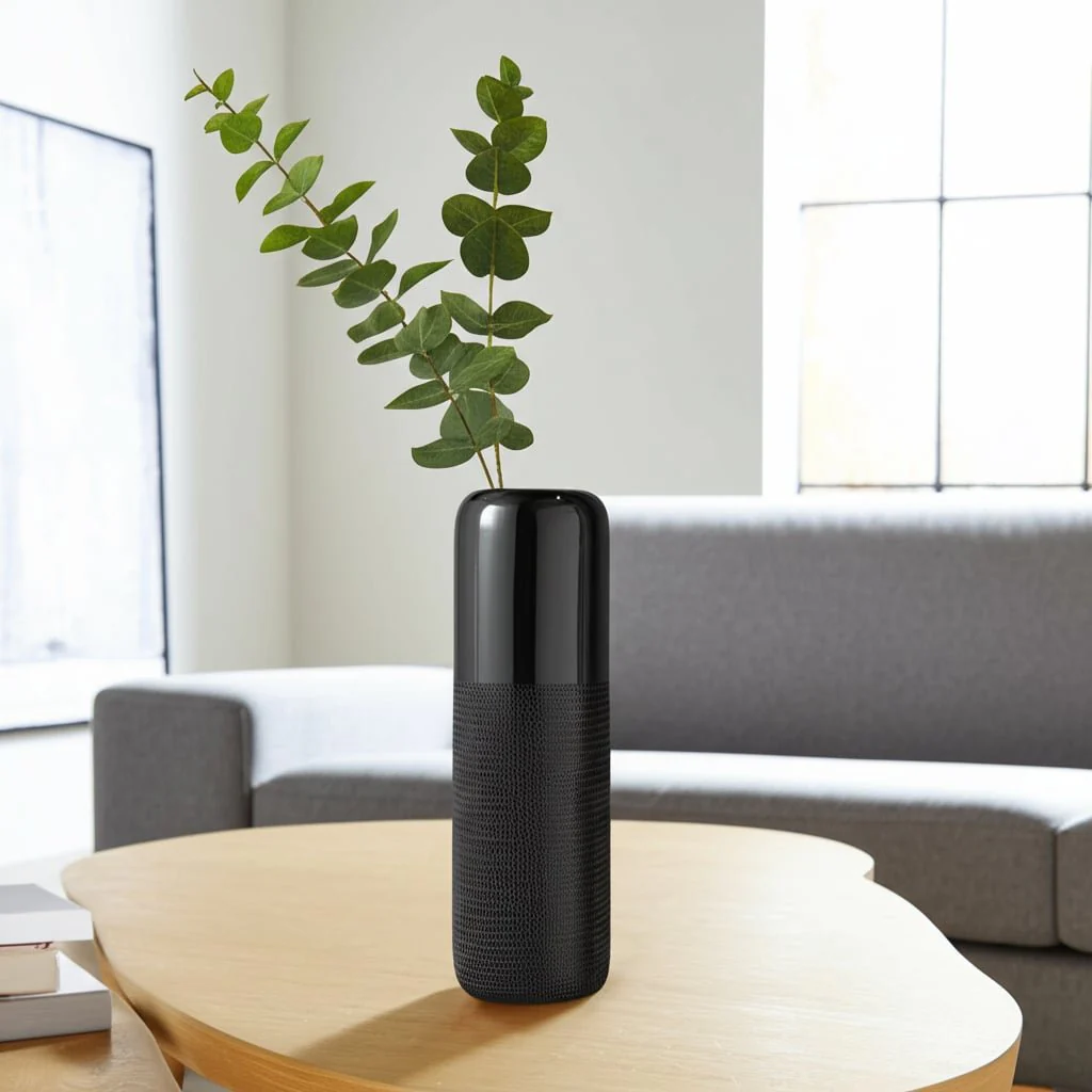 Cer, 18"h Grooved Vase, Black - Image 11