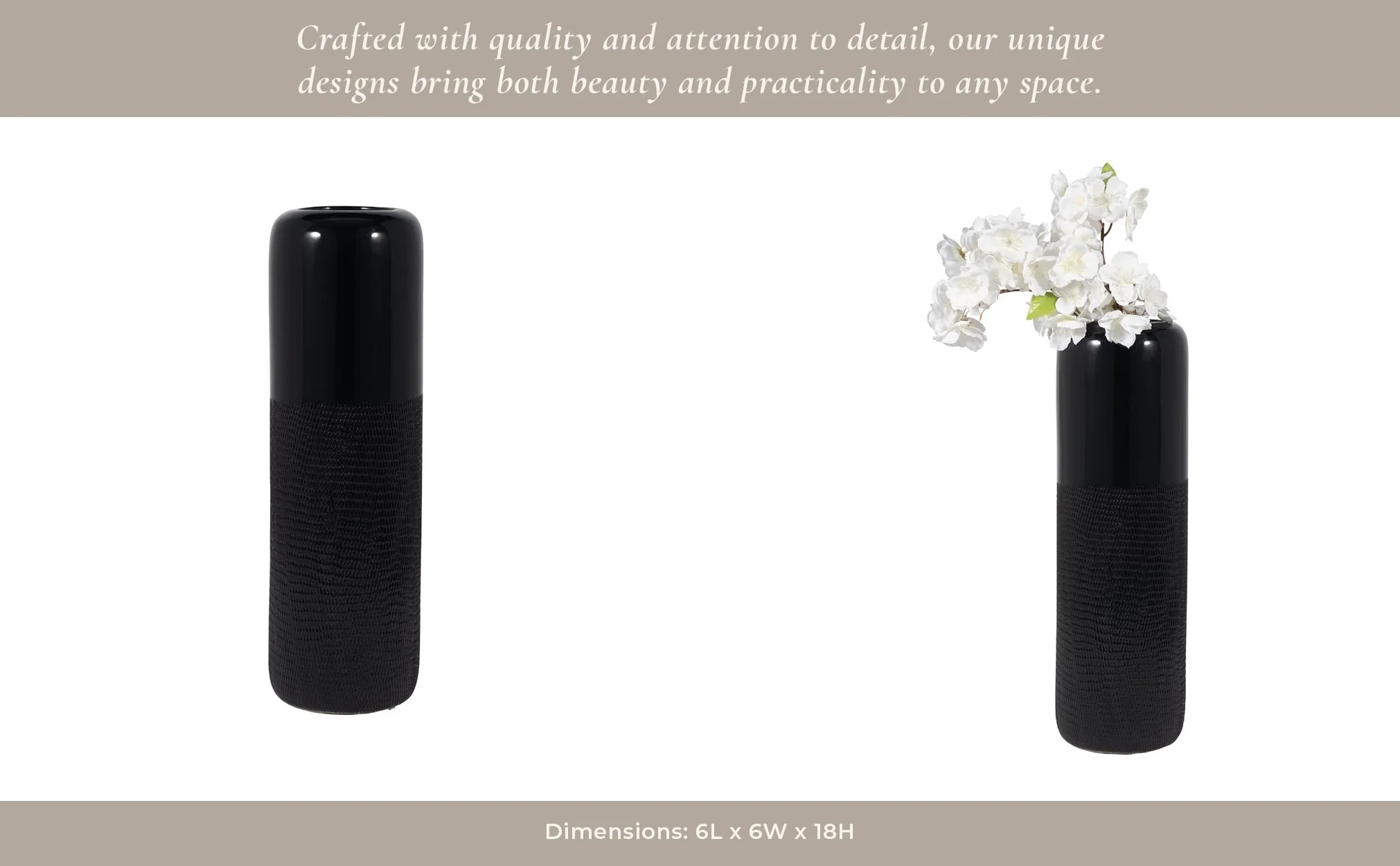 Cer, 18"h Grooved Vase, Black - Image 12