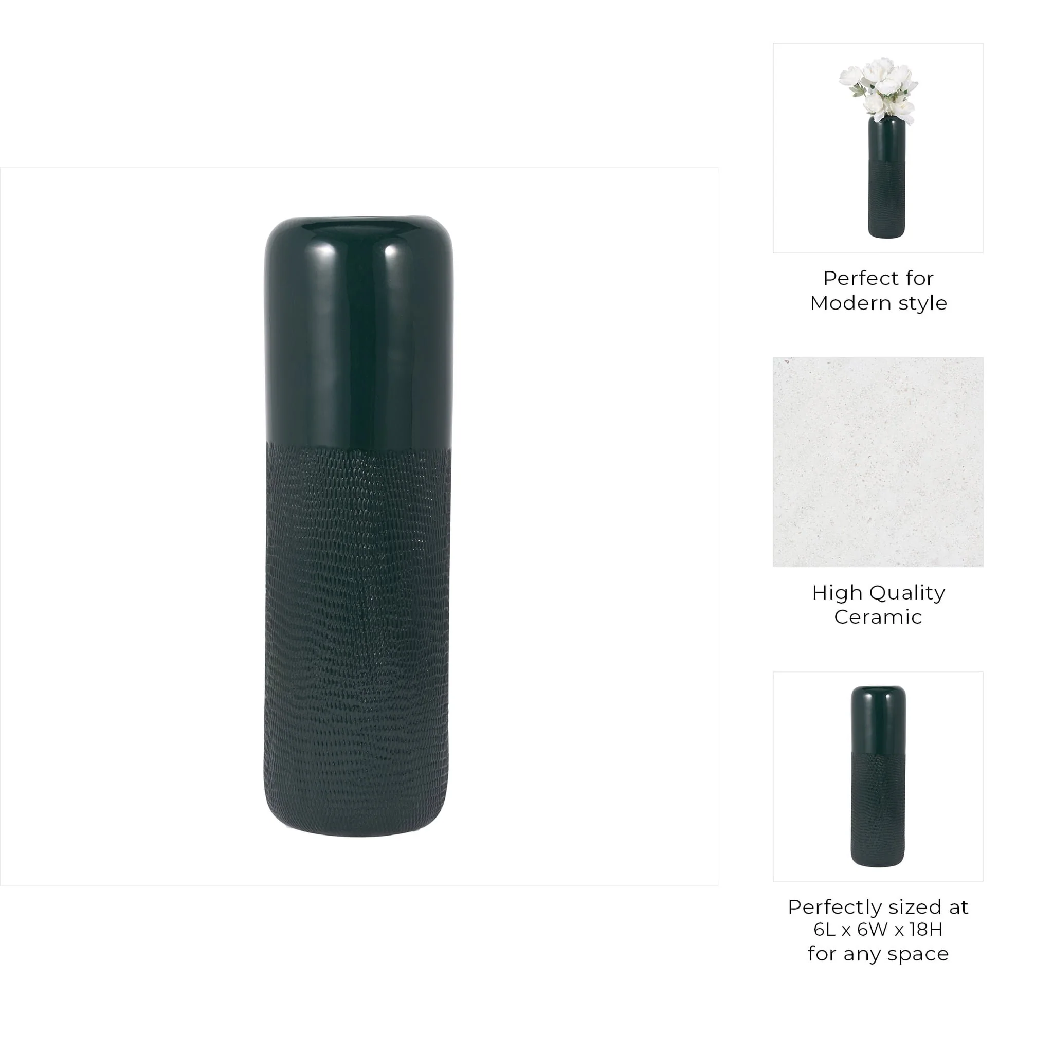 Cer, 18"h Grooved Vase, Forest Green - Image 7