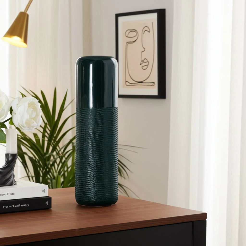 Cer, 18"h Grooved Vase, Forest Green - Image 9