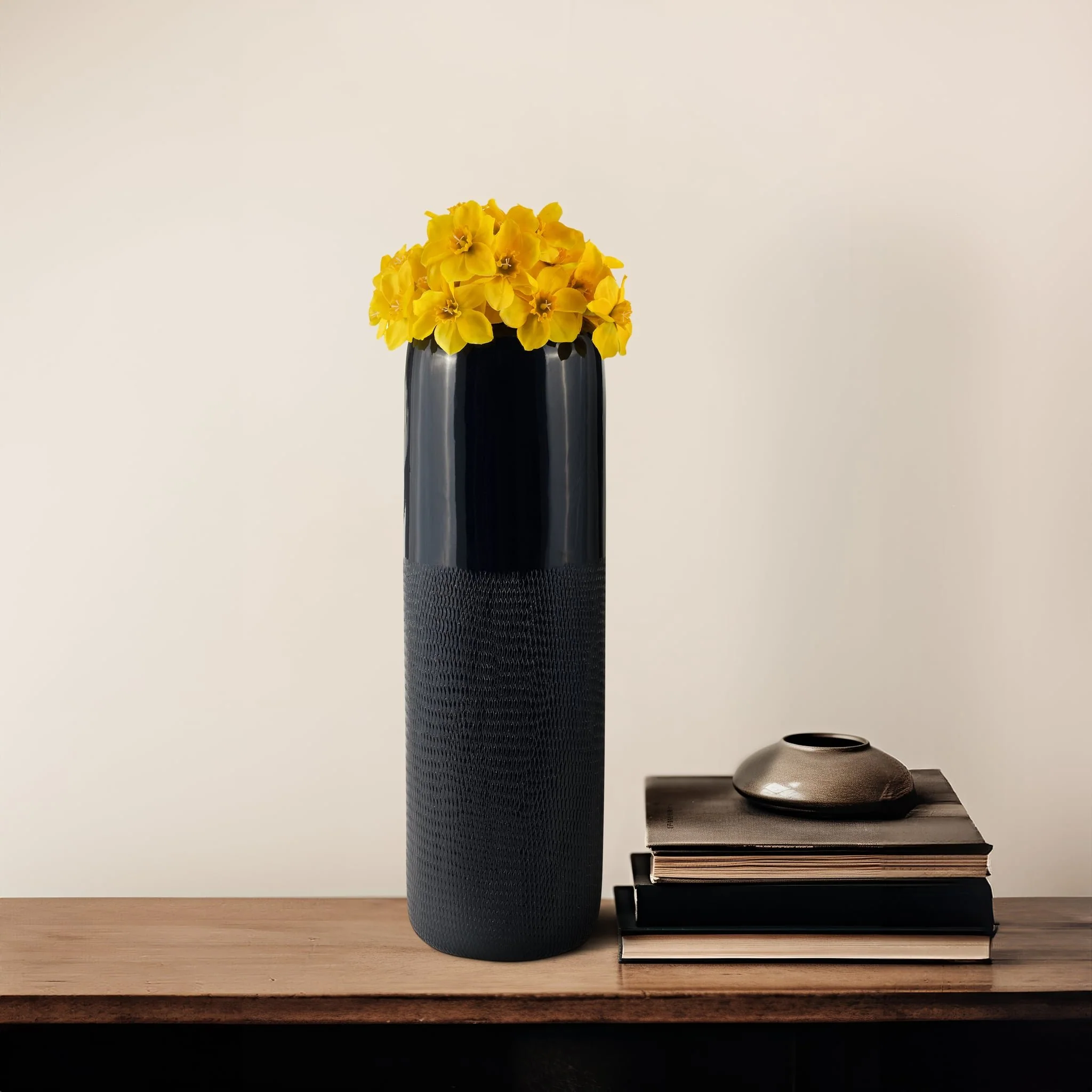 Cer, 18"h Grooved Vase, Navy Blue - Image 9