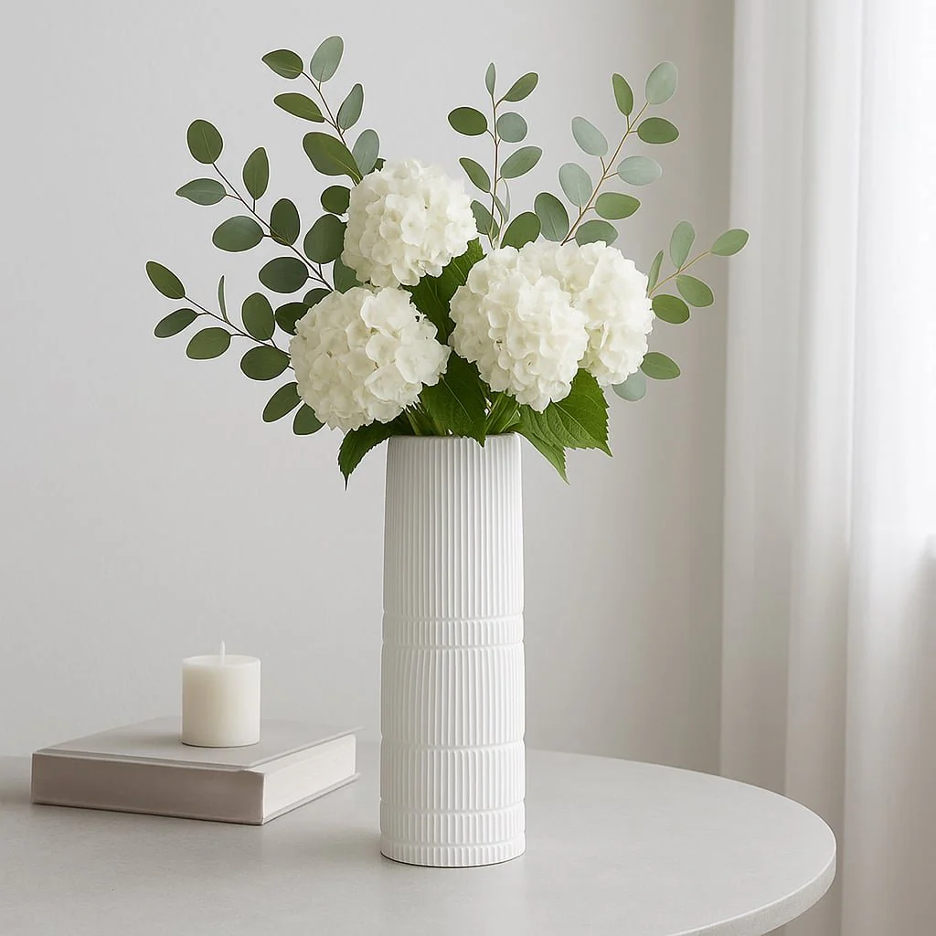 Cer, 18"h Lined Cylinder Vase, White - Image 2