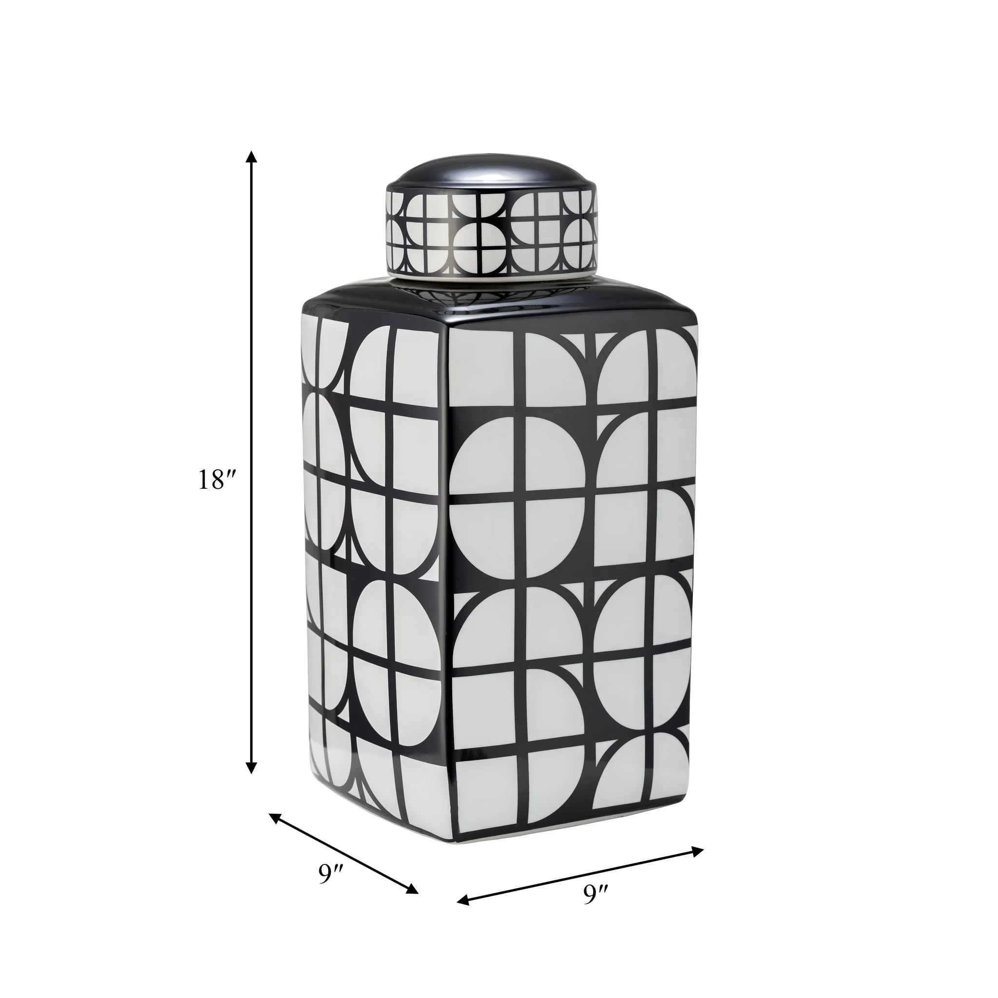Cer, 18"h Square Jar W/ Lid, Black/white - Image 2