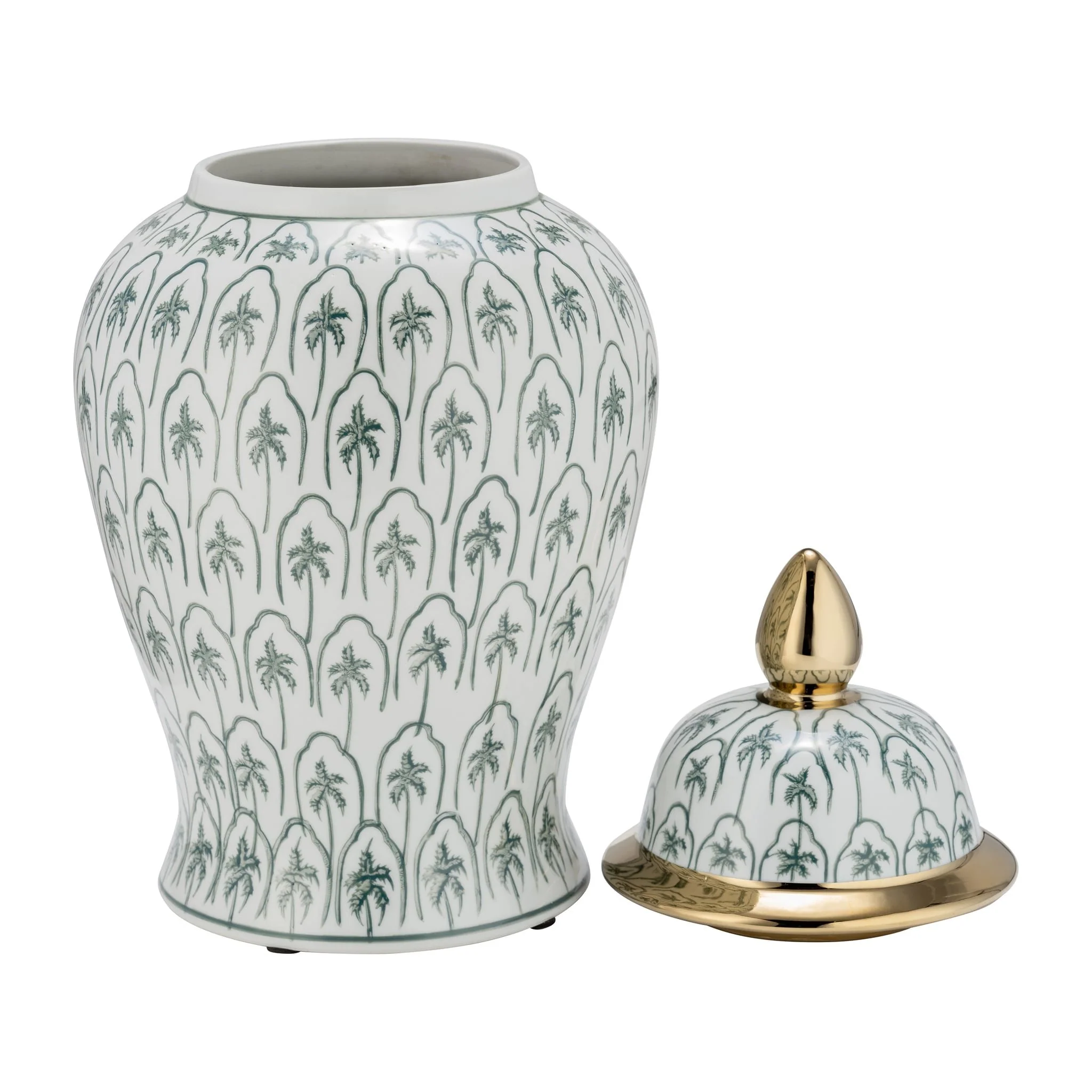 Cer, 18"h Temple Jar, Green/gold - Image 3