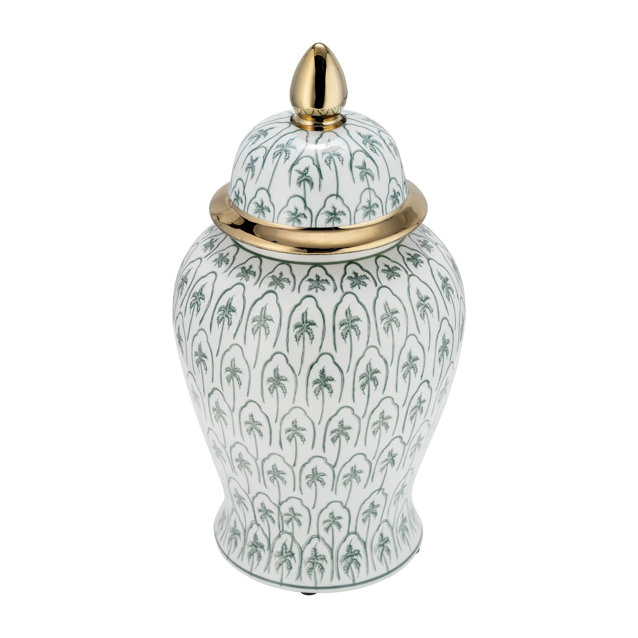 Cer, 18"h Temple Jar, Green/gold - Image 4