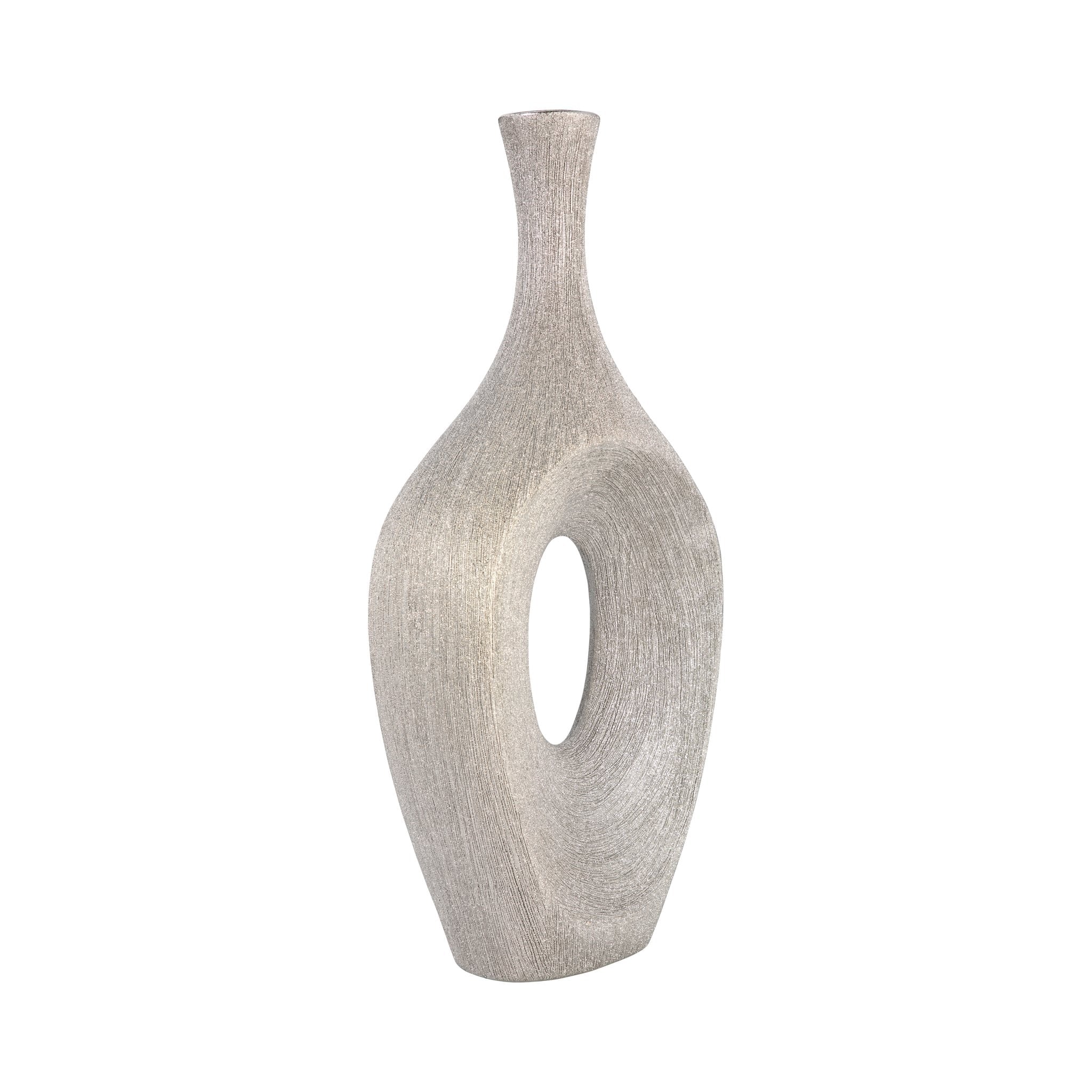 Cer, 19" Beaded Open Cut Vase, Silver - Image 3