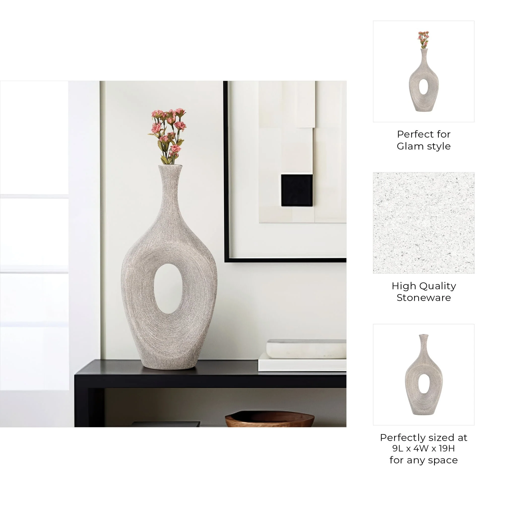 Cer, 19" Beaded Open Cut Vase, Silver - Image 9