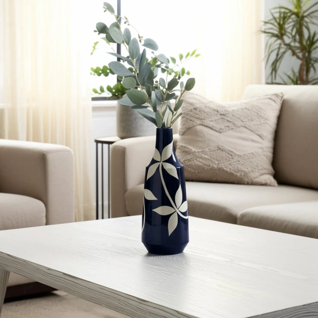 Cer,  19" Leaf Vase, Blue - Image 12