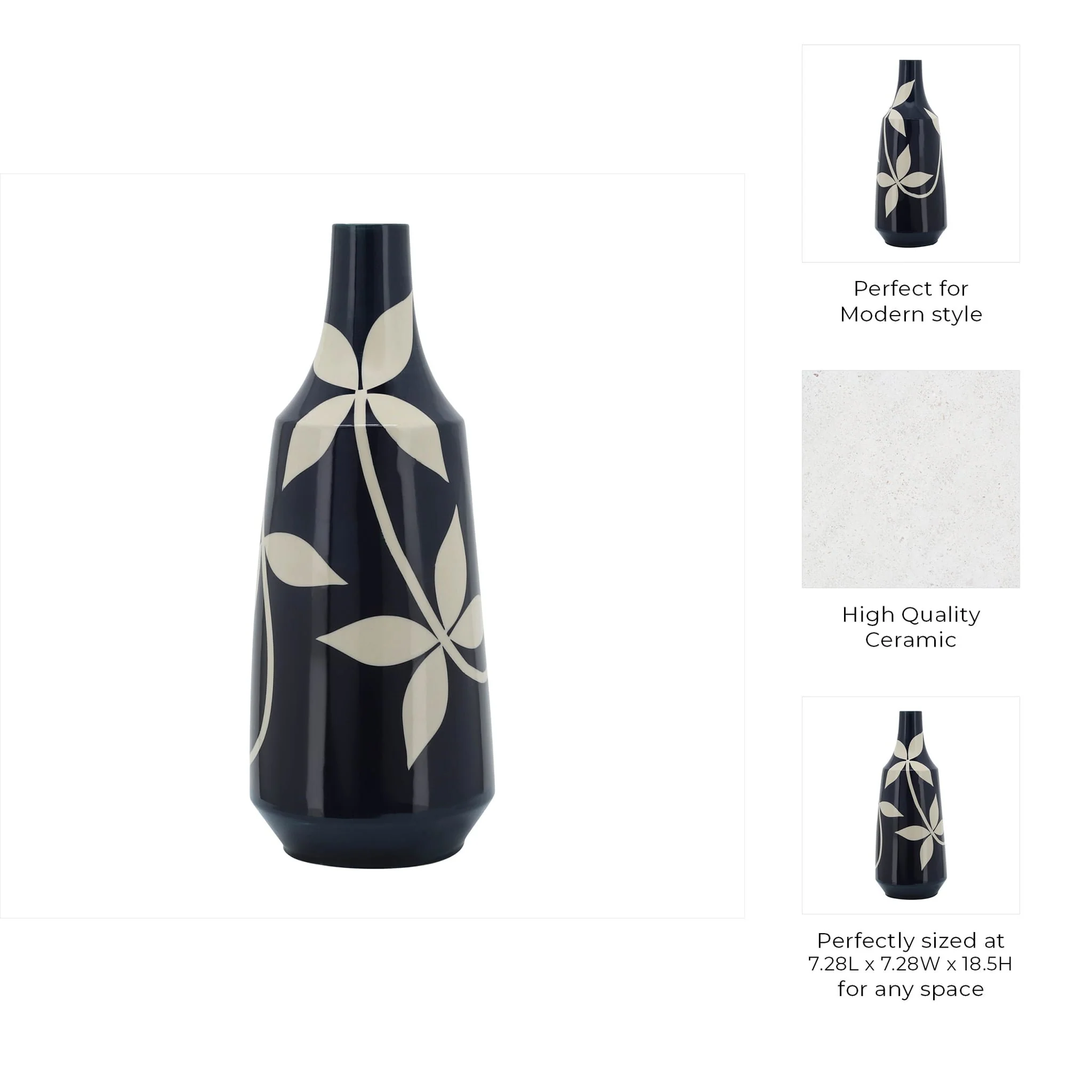 Cer,  19" Leaf Vase, Blue - Image 9