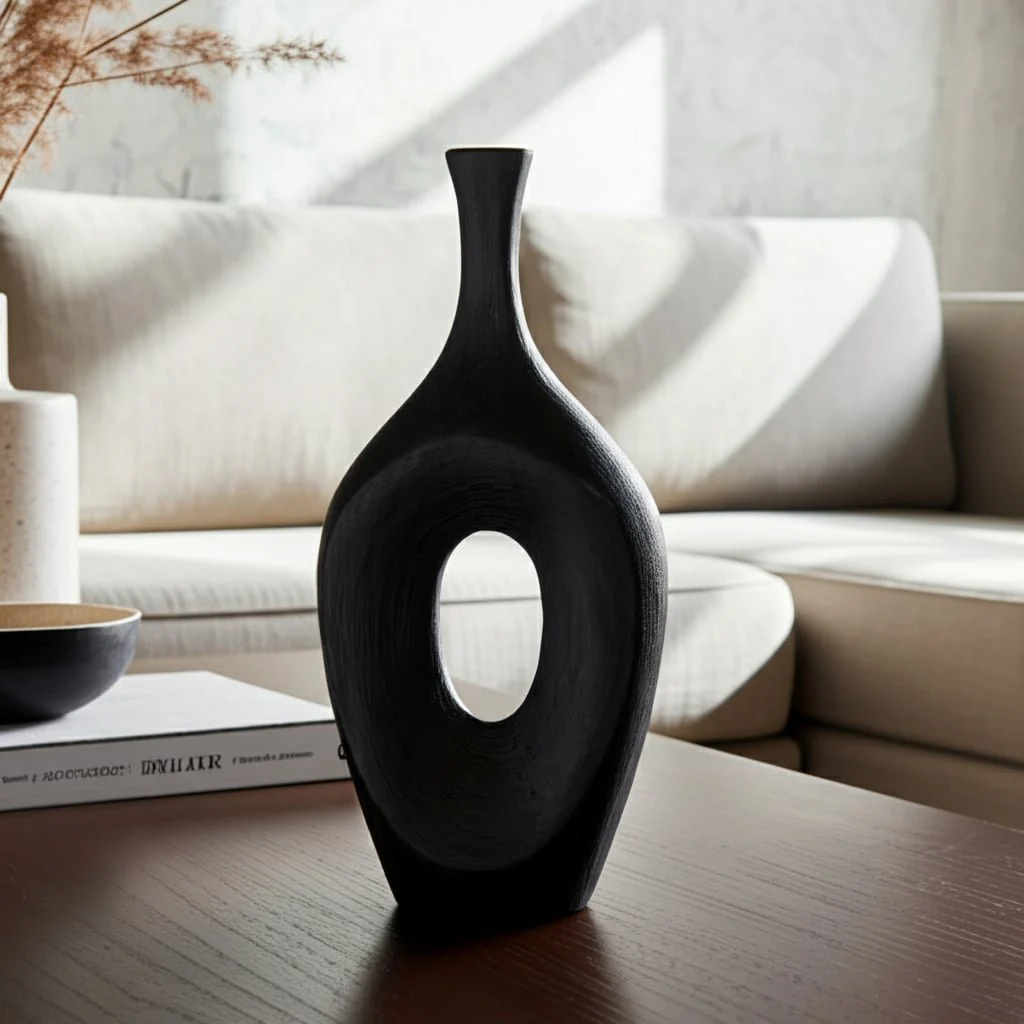Cer, 19" Scratched Open Cut Vase, Black - Image 13