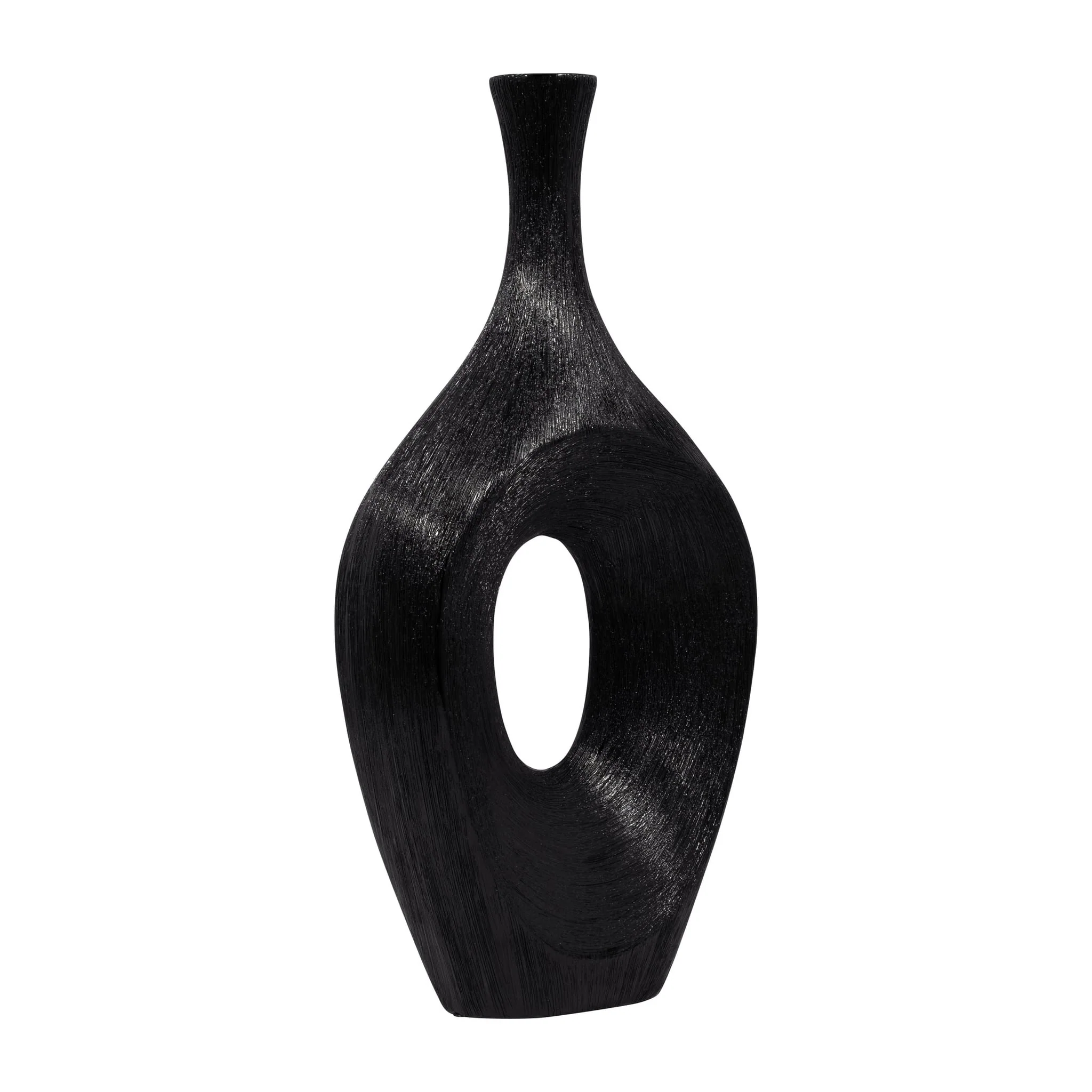Cer, 19" Scratched Open Cut Vase, Black - Image 2