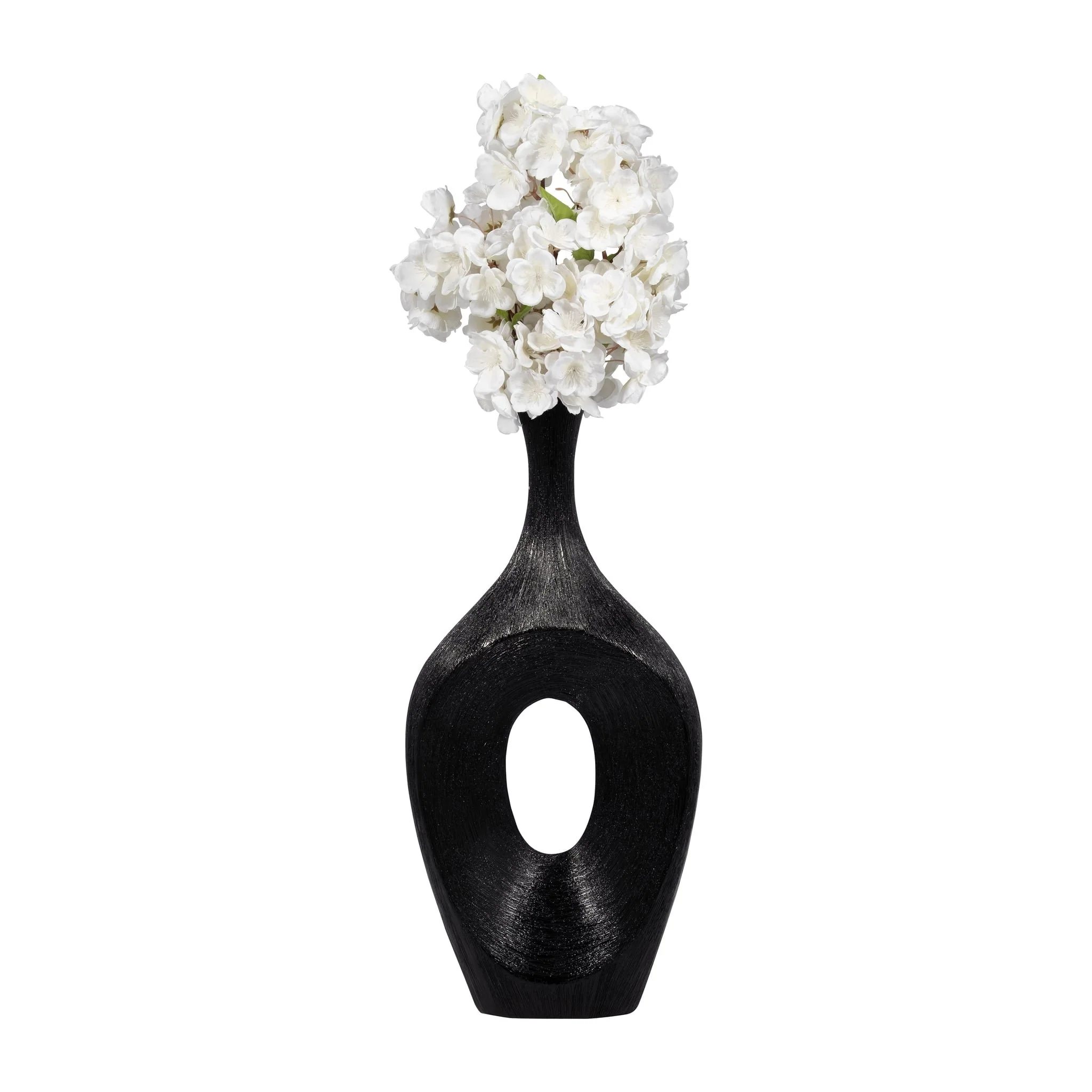 Cer, 19" Scratched Open Cut Vase, Black - Image 4