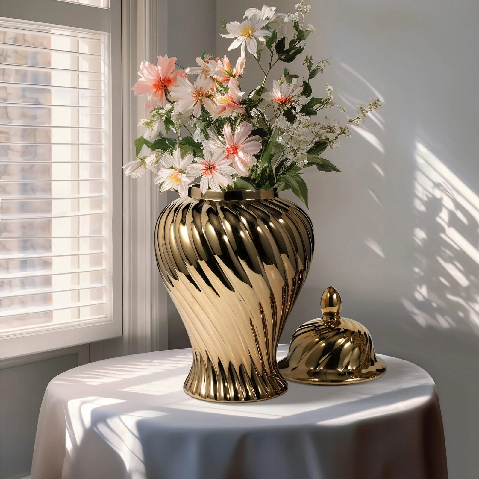 Cer, 20" Swirl Temple Jar, Gold - Image 11