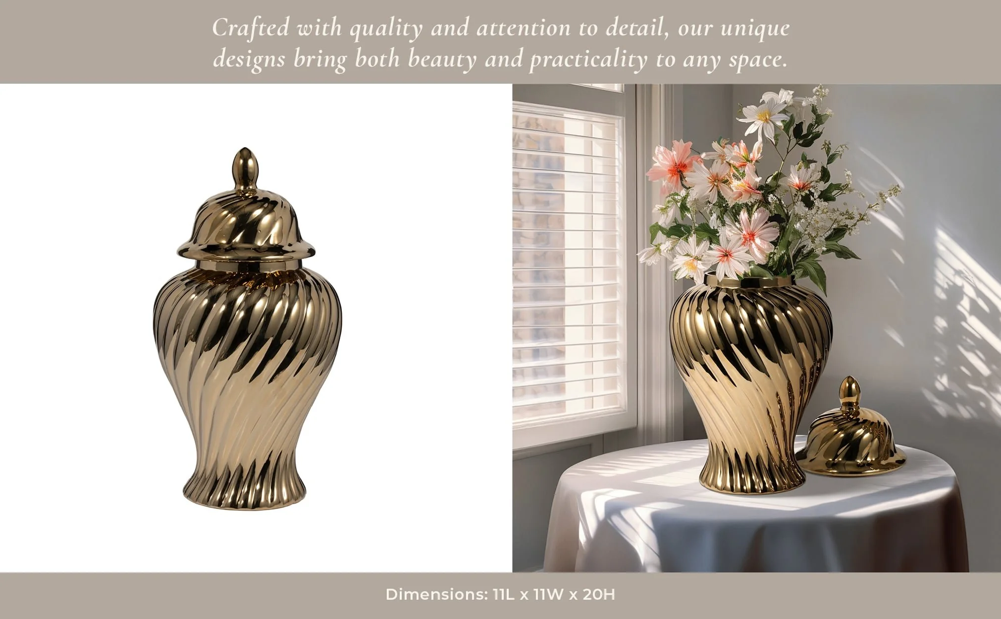 Cer, 20" Swirl Temple Jar, Gold - Image 12