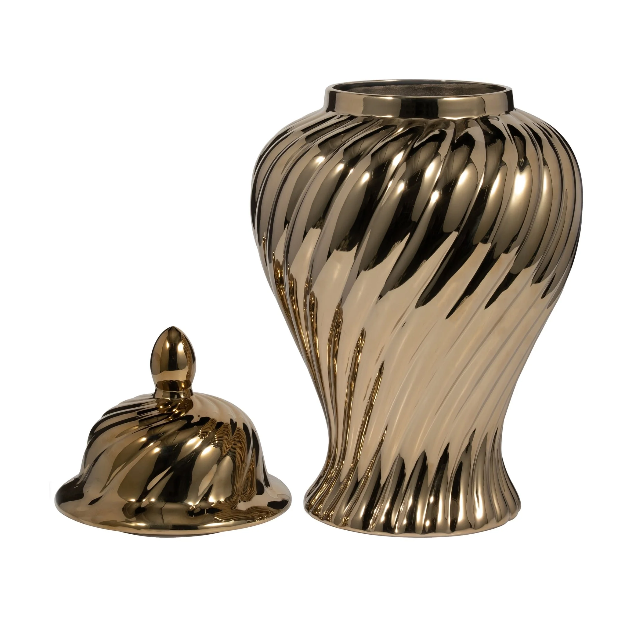 Cer, 20" Swirl Temple Jar, Gold - Image 4