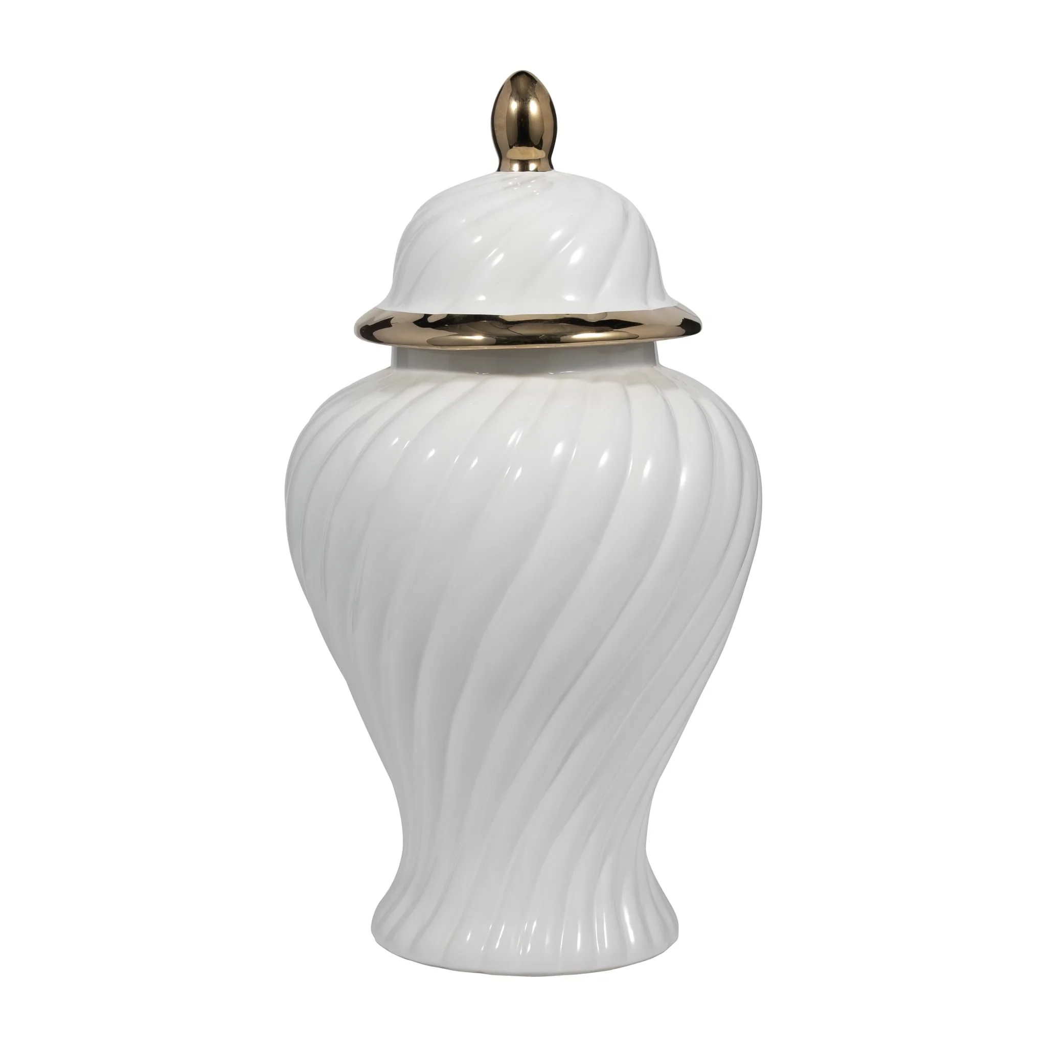 Cer, 20" Swirl Temple Jar, White/gold - Image 3