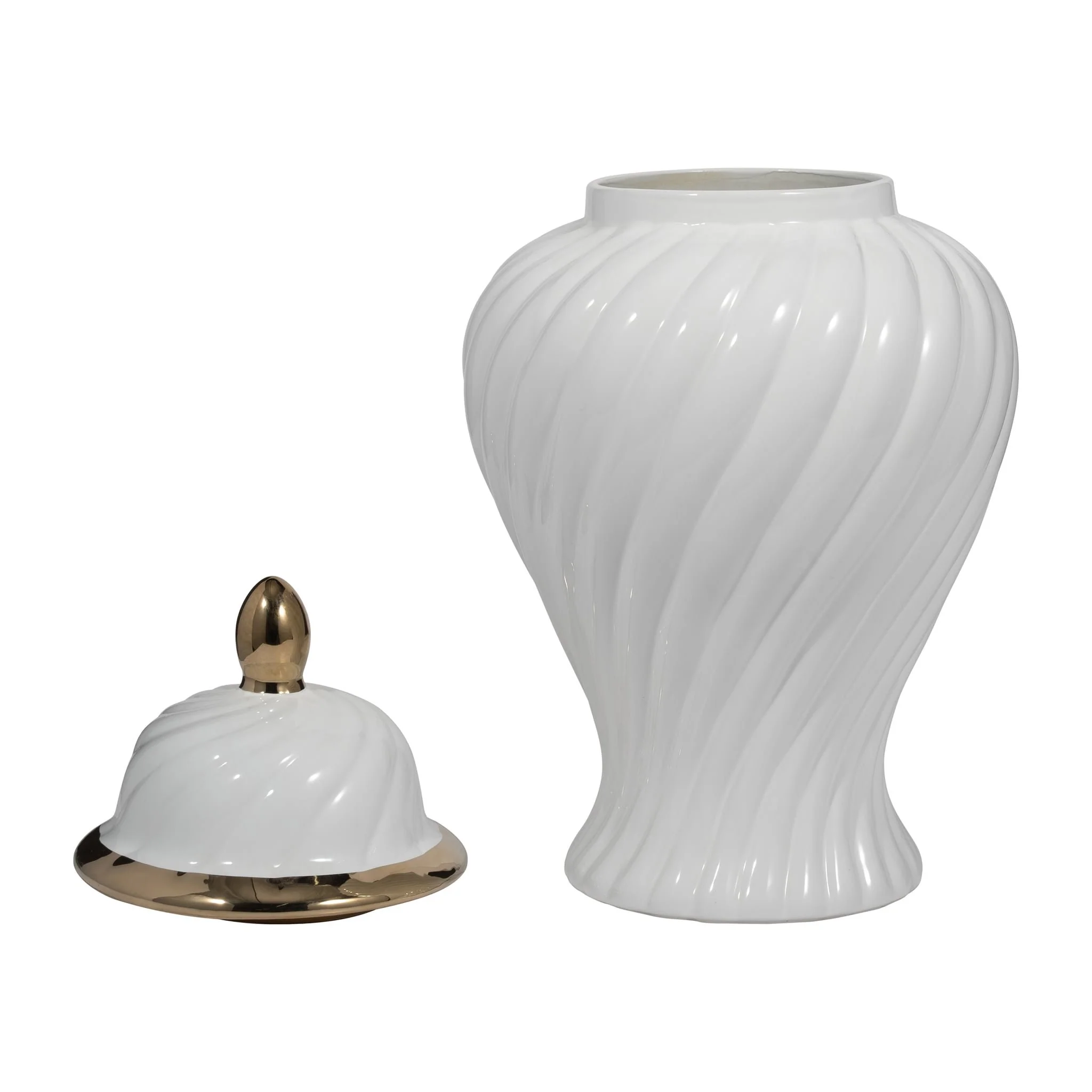 Cer, 20" Swirl Temple Jar, White/gold - Image 4