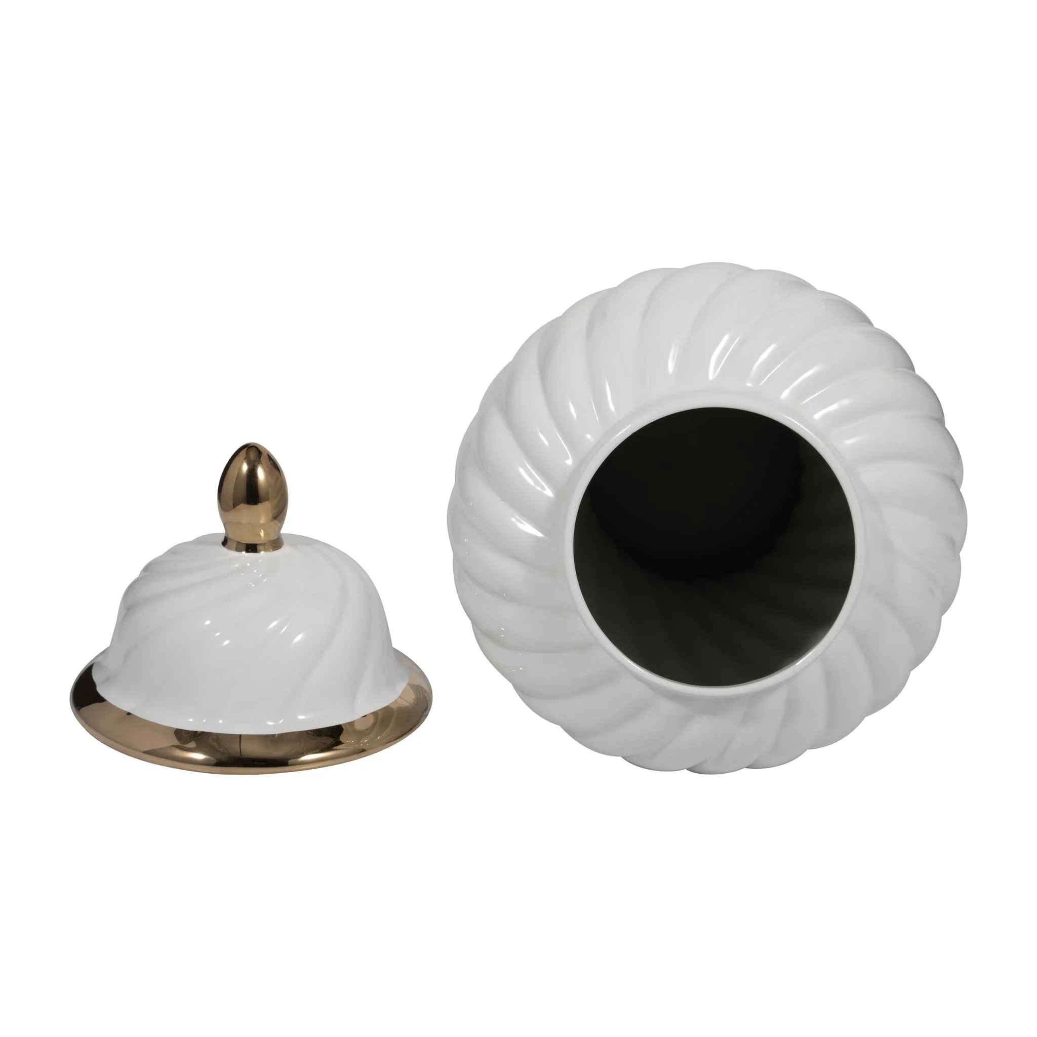 Cer, 20" Swirl Temple Jar, White/gold - Image 6
