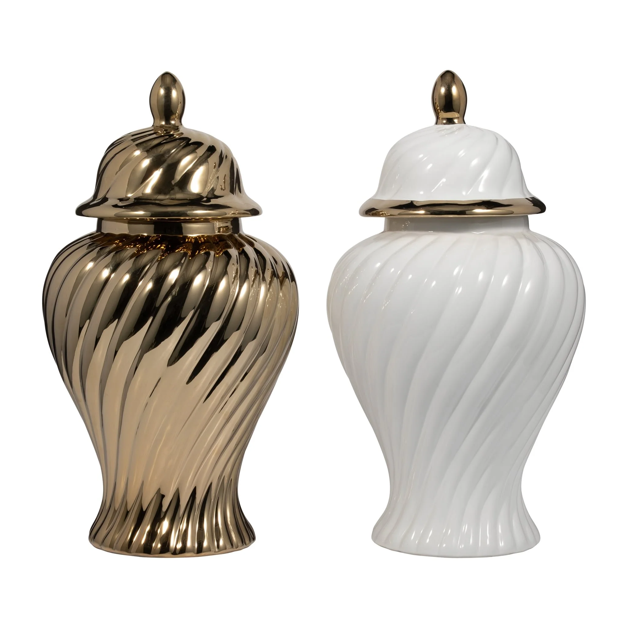 Cer, 20" Swirl Temple Jar, White/gold - Image 8