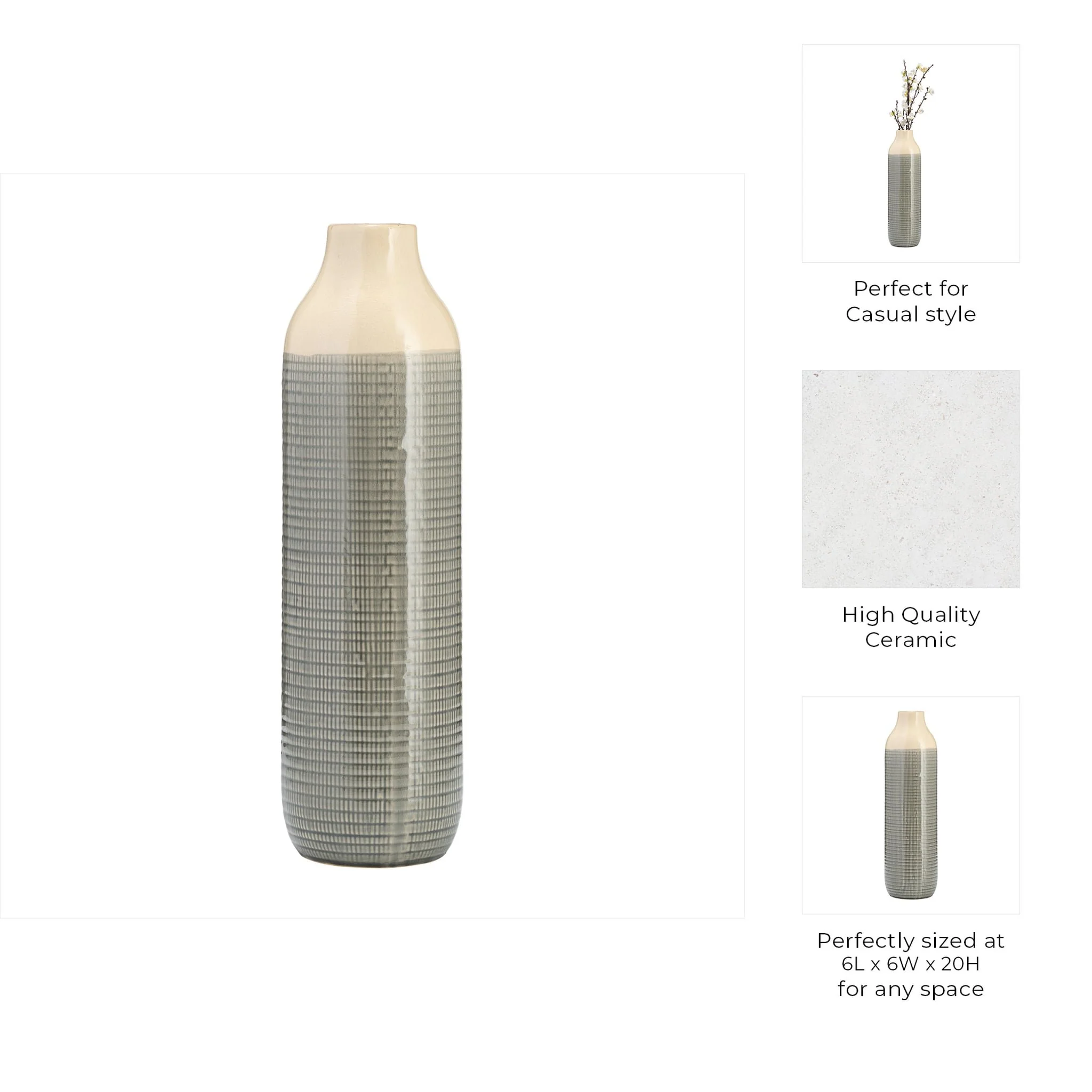 Cer, 20"h 2-tone Vase, Green - Image 6