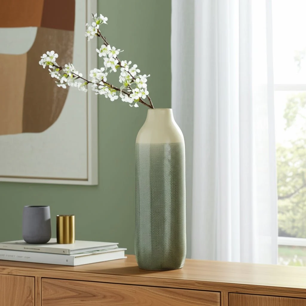 Cer, 20"h 2-tone Vase, Green - Image 7