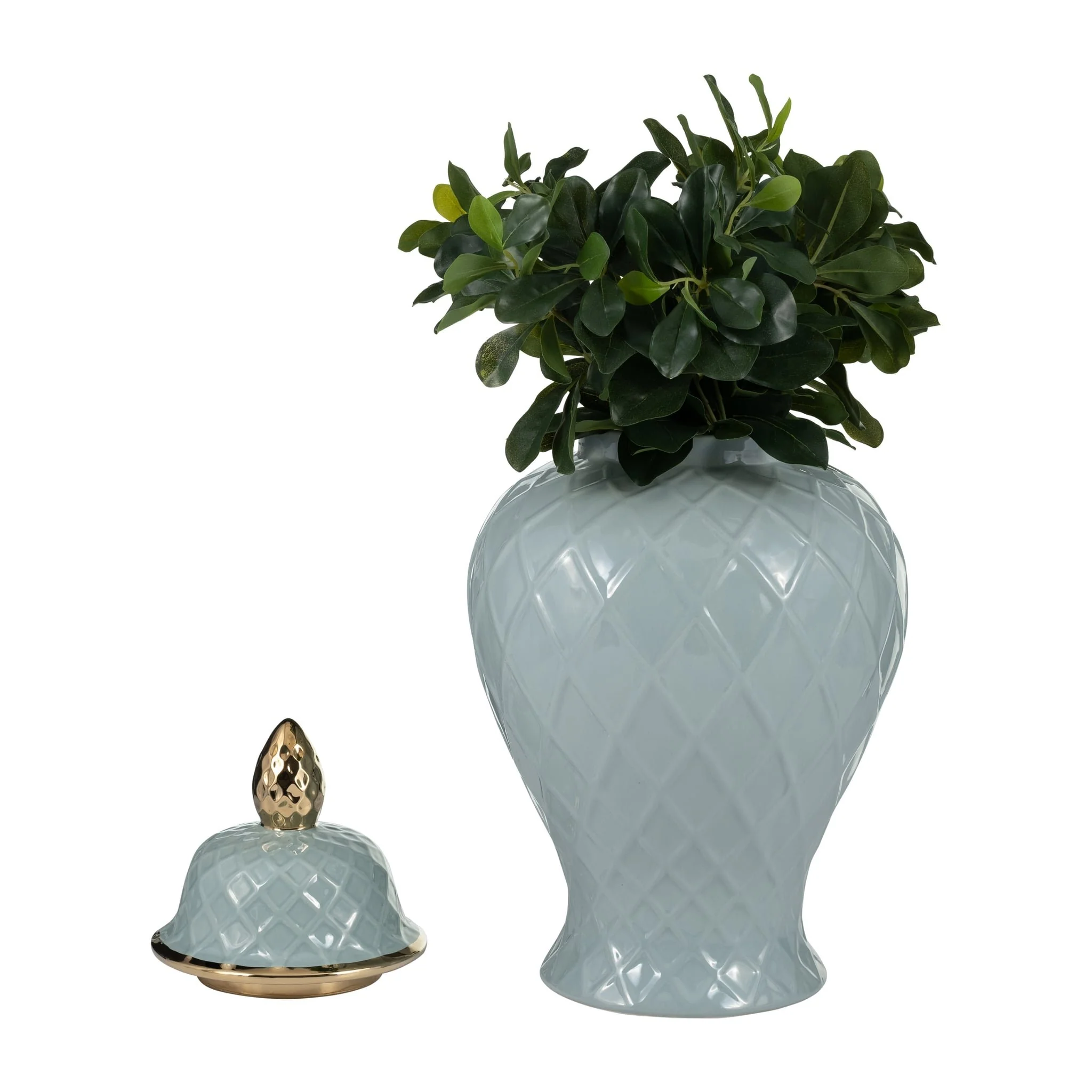 Cer, 20"h Rope Temple Jar, Blue/gold - Image 2