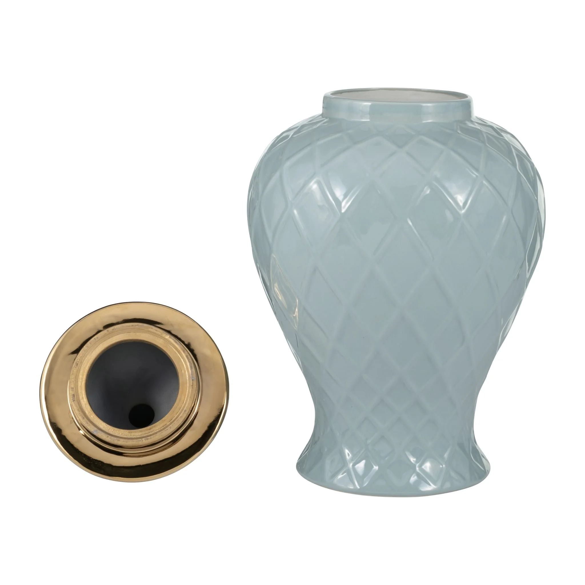 Cer, 20"h Rope Temple Jar, Blue/gold - Image 3